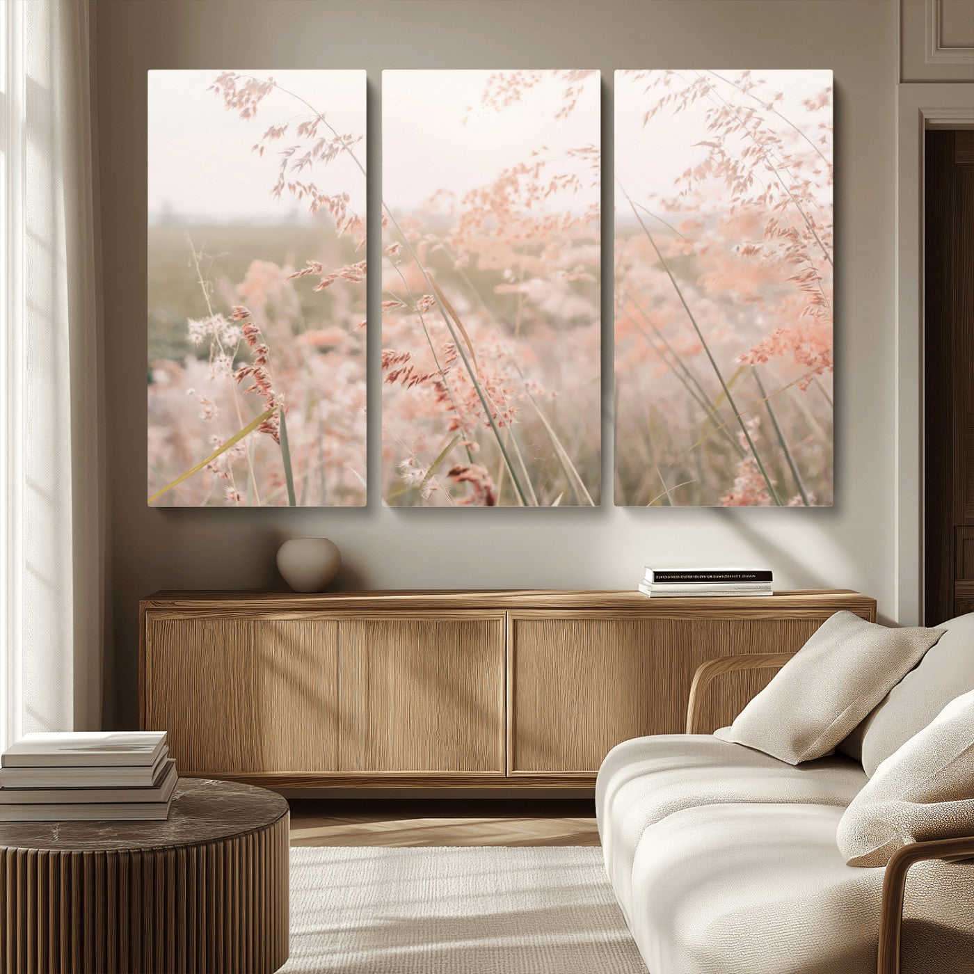 79164340-MGV-CV-36X24-Pastel Grasses Wall Art Canvas Print, Framed Soft Meadow Art Picture Print, Field in Breeze Perfect Pastel Minimal Decor Artwork