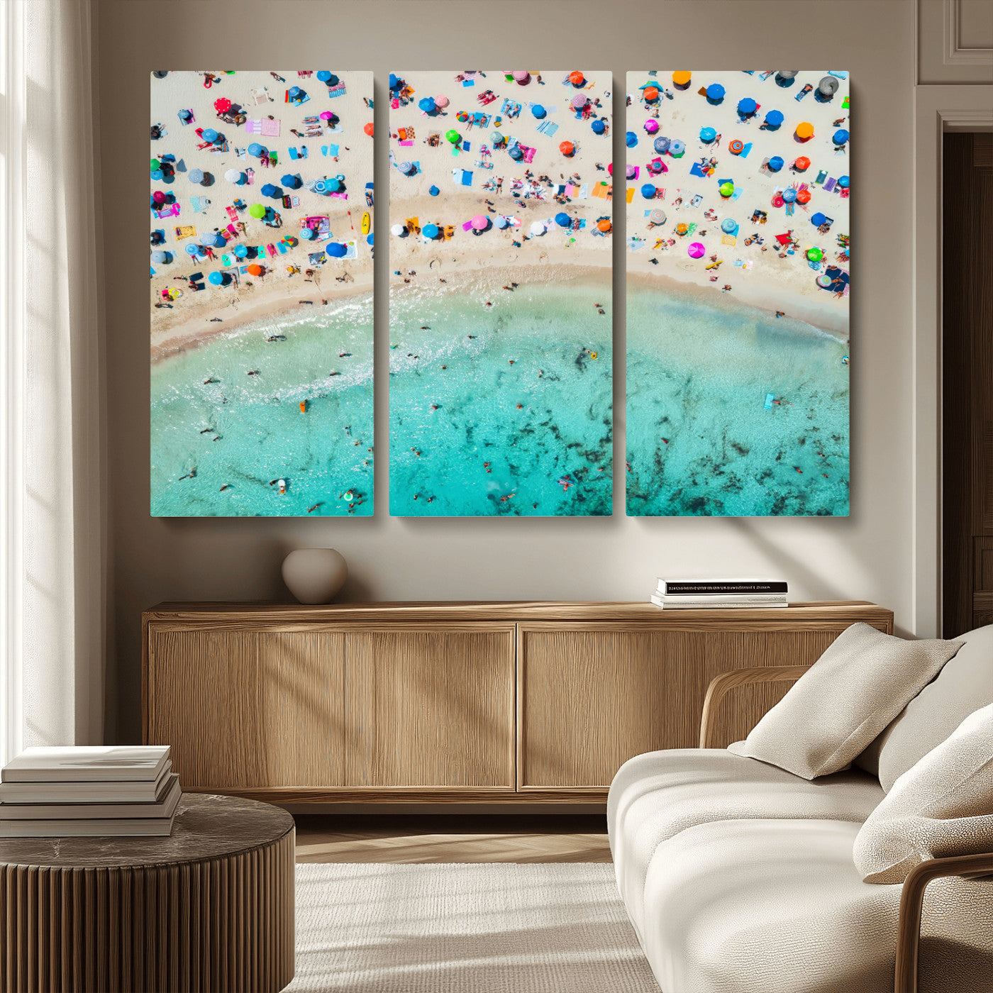 76172085-MGV-CV-36X24-Tropical Shoreline Wall Art Canvas Print, Framed Beach Relaxing Art Picture Print, Aerial Summer Perfect Coastal Vibrant Decor