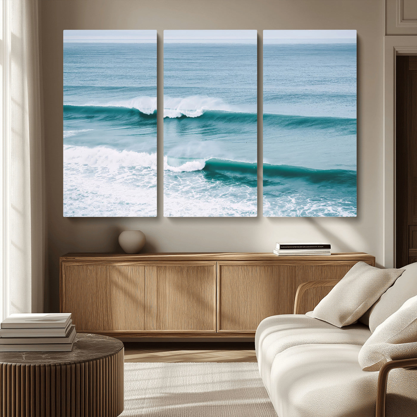 73692470-MGV-CV-36X24-Ocean Swell Wall Art Canvas Print, Framed Surf Waves Art Picture Print, Blue Water Perfect Coastal Dynamic Decor Artwork