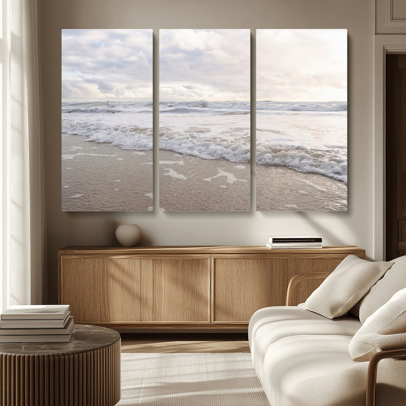 70596264-MGV-CV-36X24-Ocean Waves Wall Art Canvas Print, Framed Coastal Shoreline Art Picture Print, Sea Foam Perfect Coastal Minimalist Decor Artwork