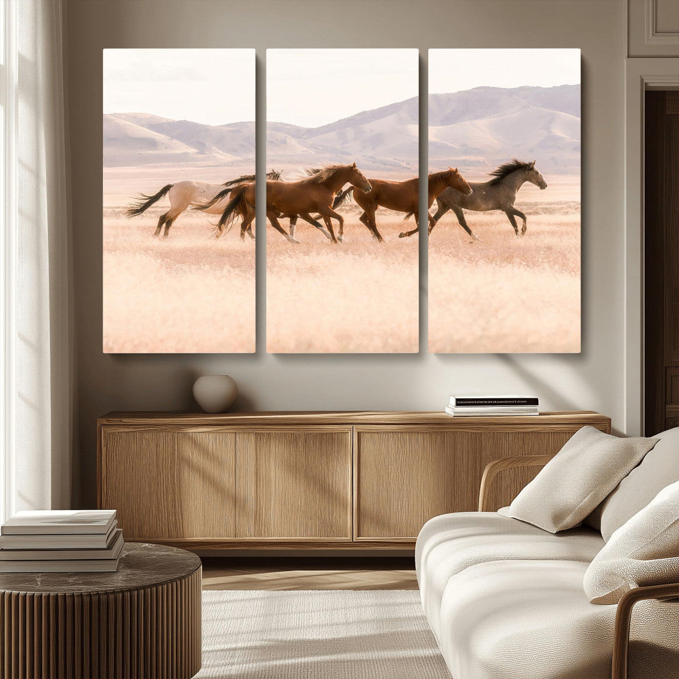 83644685-MGV-CV-36X24-Wild Horse Art Wall Art Canvas Print, Framed Rustic Western Art Picture Print, Desert Horse Scene Perfect Rustic Western Decor
