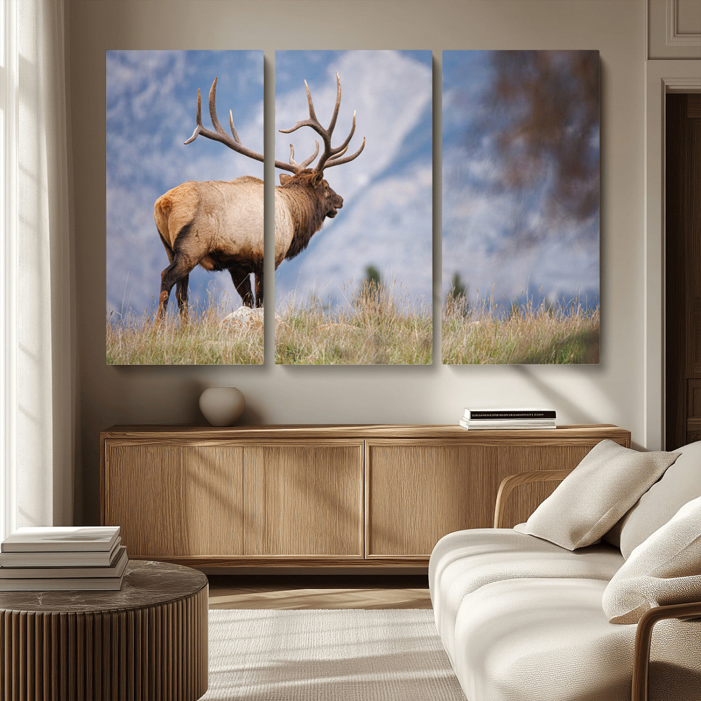 26365841-MGV-CV-36X24-Mountain Elk Art Wall Art Canvas Print, Framed Rustic Wildlife Print Art Picture Print, Lodge Style Decor Perfect Rustic Lodge
