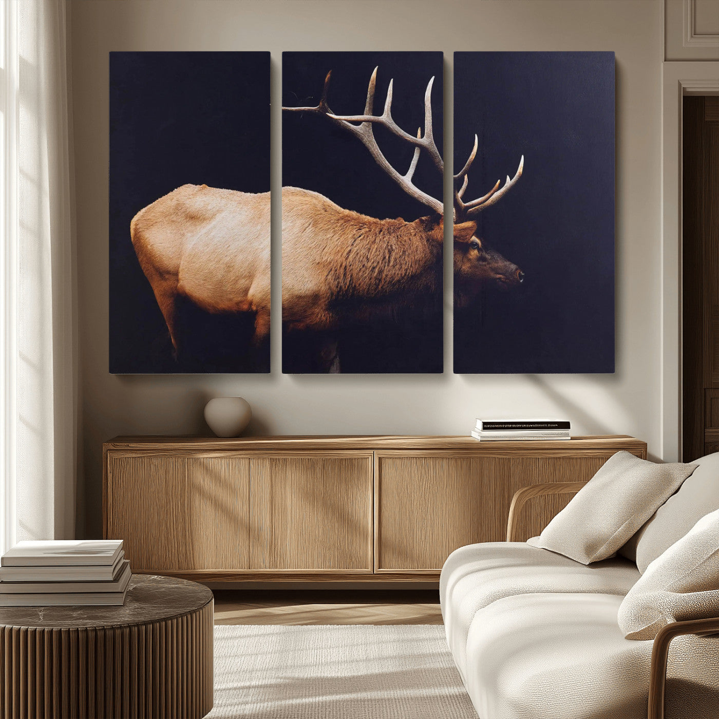 91871131-MGV-CV-36X24-Rustic Elk Art Wall Art Canvas Print, Framed Moody Wildlife Decor Art Picture Print, Western Animal Print Perfect Western Lodge