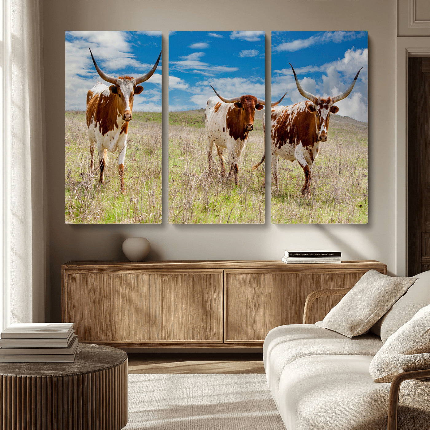 58099948-MGV-CV-36X24-Texas Longhorn Wall Art Canvas Print, Framed Western Decor Art Picture Print, Rustic Farmhouse Perfect Western Farmhouse Decor