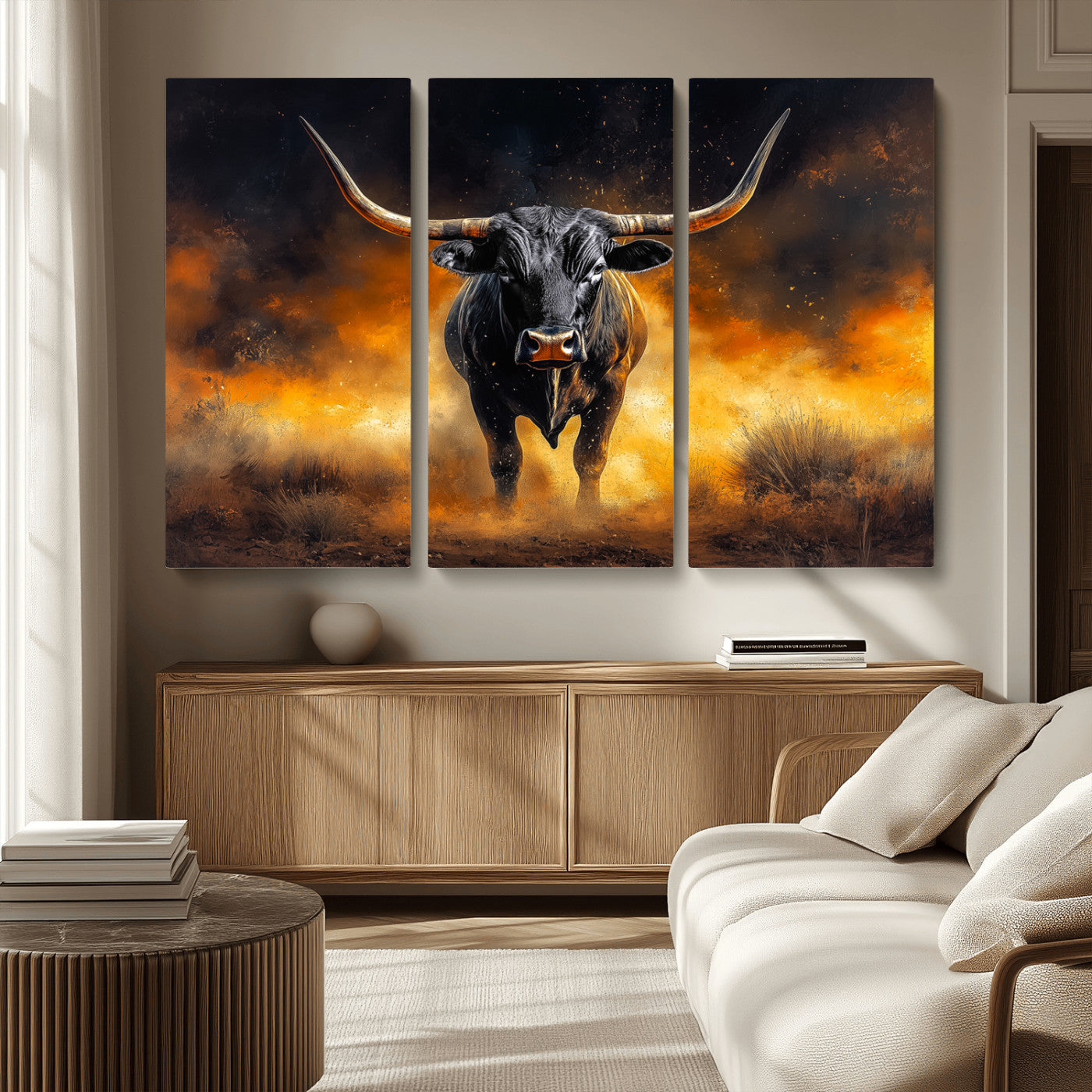58293979-MGV-CV-36X24-Longhorn Canvas Wall Art Canvas Print, Framed Bold Bull Wall Art Art Picture Print, Western Animal Decor Perfect Western Dramatic