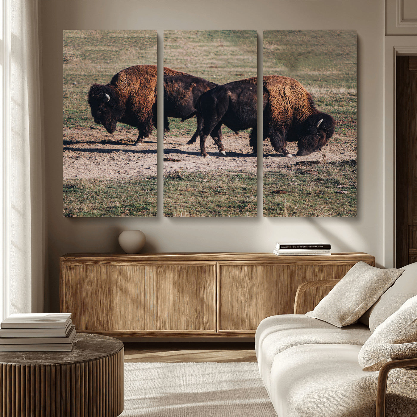 58141885-MGV-CV-36X24-Bison Photography Wall Art Canvas Print, Framed Western Wildlife Art Picture Print, Modern Ranch Perfect Western Rustic Decor