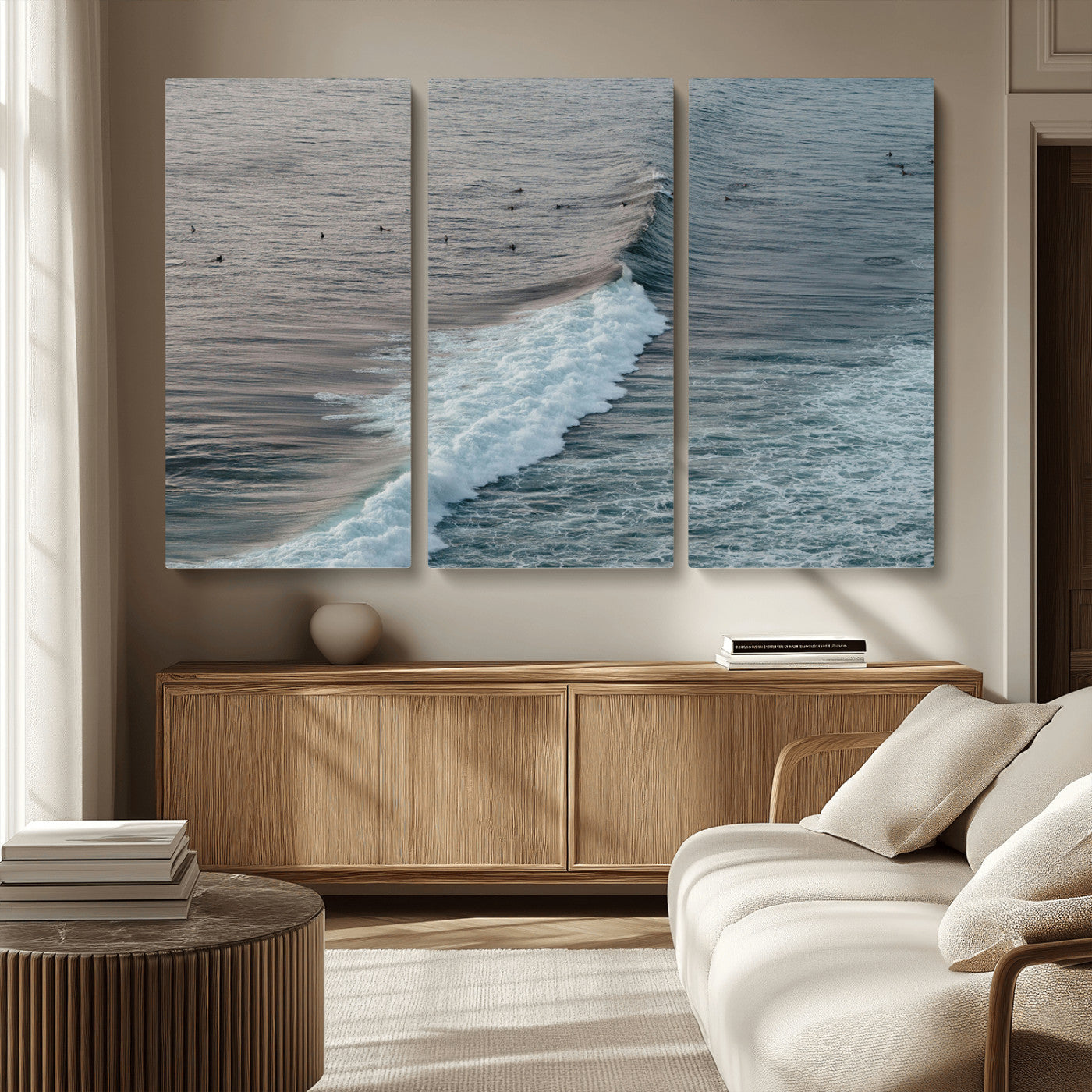 23077324-MGV-CV-36X24-Ocean Waves Wall Art Canvas Print, Framed Coastal Serenity Art Picture Print, Surf Aesthetic Perfect Modern Coastal Decor Artwork