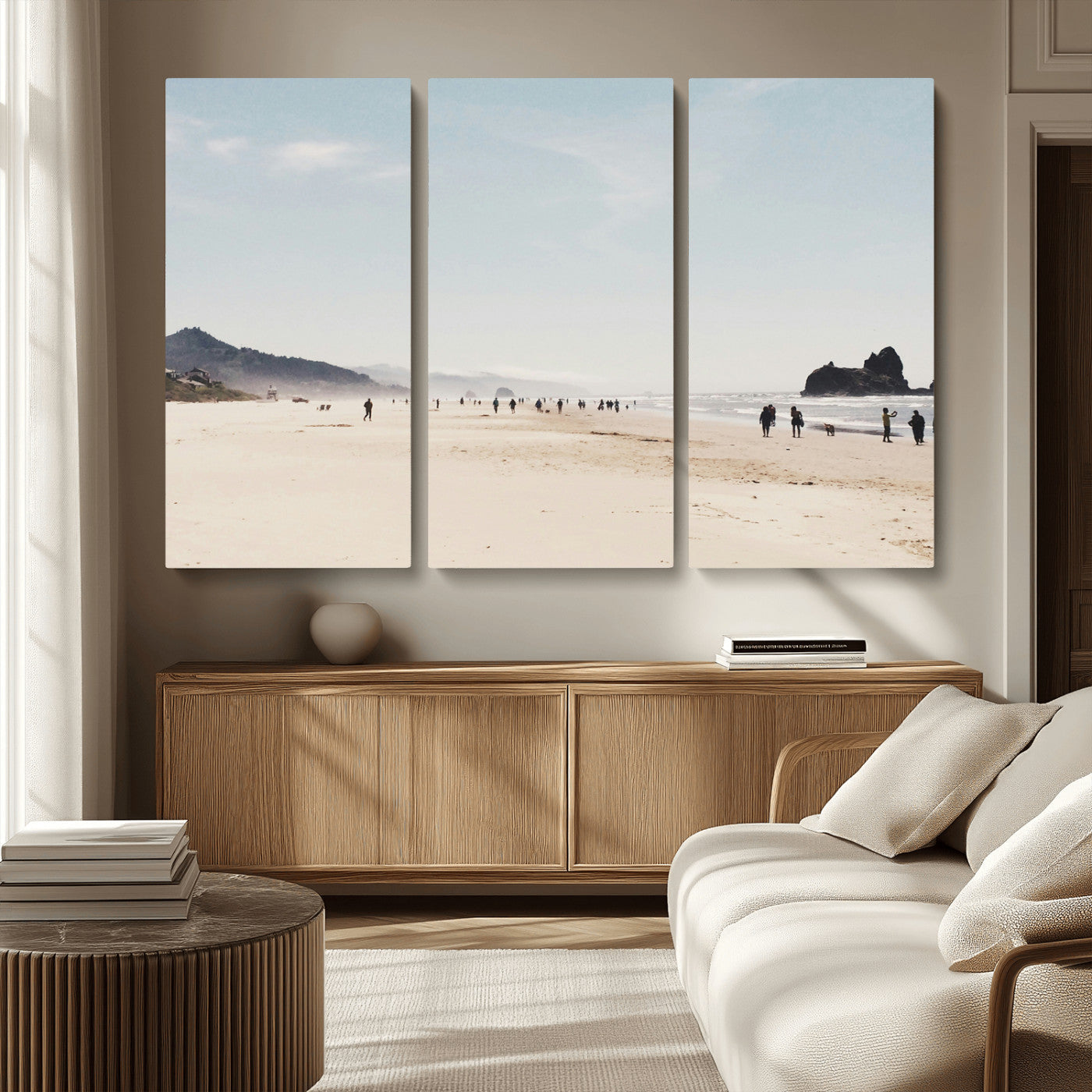 28307820-MGV-CV-36X24-Minimalist Beach Wall Art Canvas Print, Framed Coastal Serenity Art Picture Print, Soft Sand Perfect Modern Coastal Decor Artwork