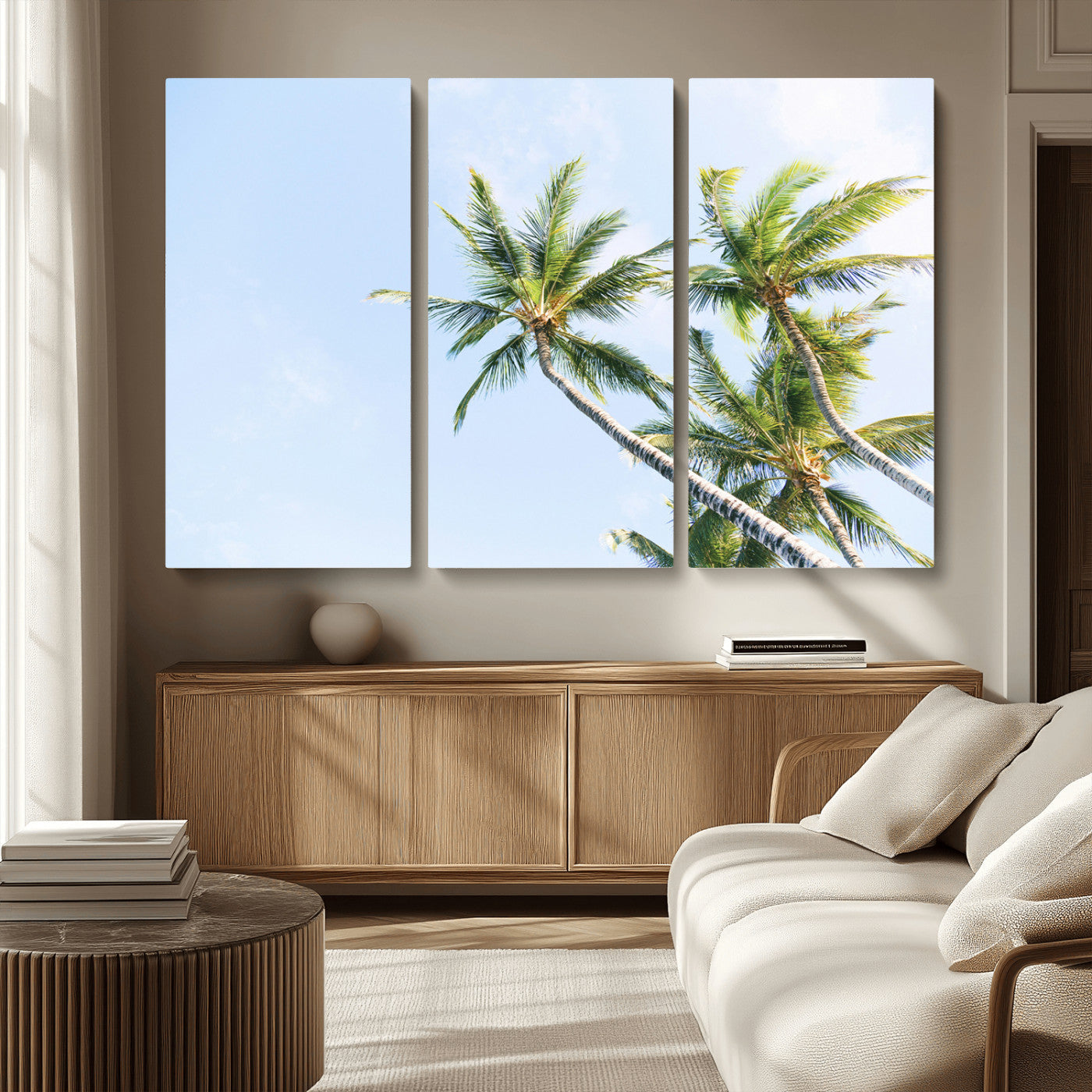 54719115-MGV-CV-36X24-Palm Trees Wall Art Canvas Print, Framed Tropical Aesthetic Art Picture Print, Coastal Serenity Perfect Tropical Minimalist Decor