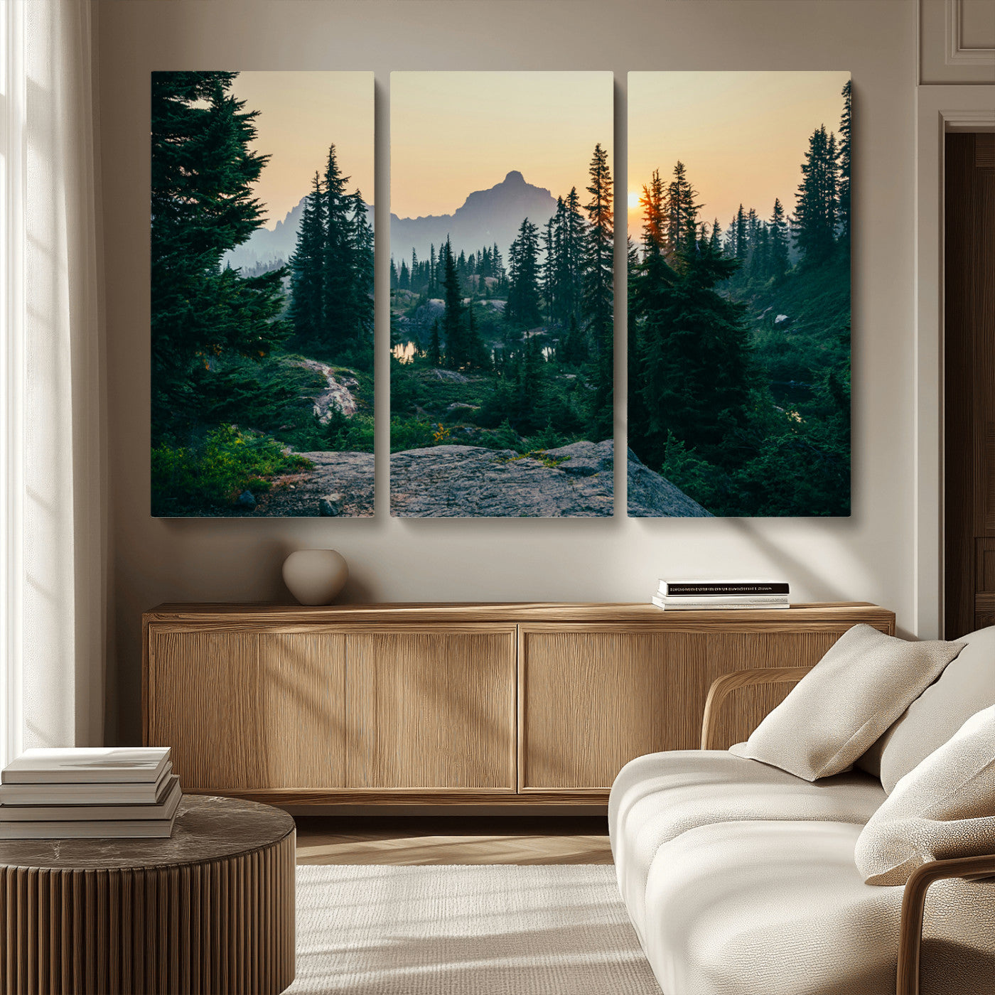 66397982-MGV-CV-36X24-Mountain Landscape Wall Art Canvas Print, Framed Forest Serenity Art Picture Print, Mountain Landscape Perfect Rustic Wilderness