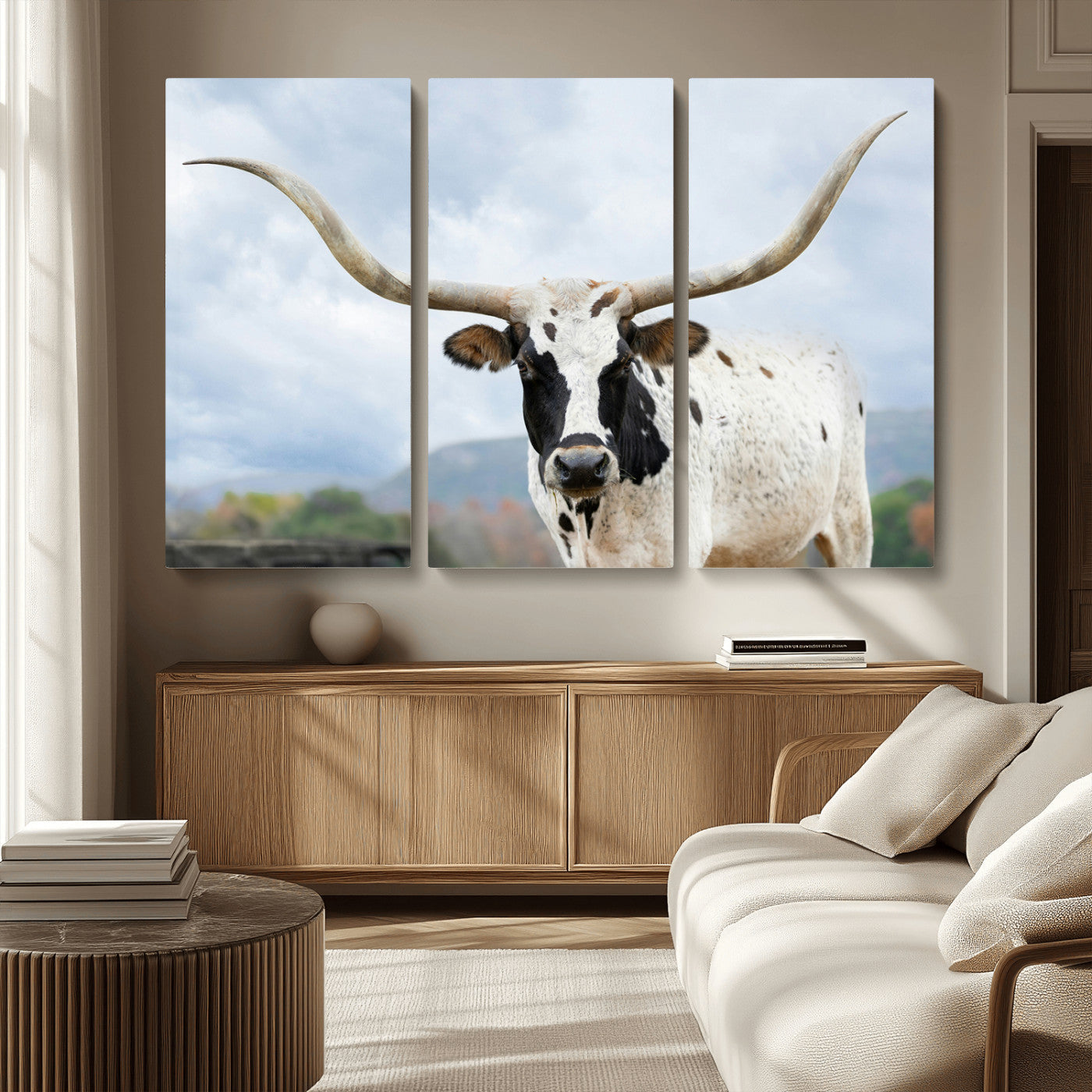 63592811-MGV-CV-36X24-Texas Longhorn Wall Art Canvas Print, Framed Western Rustic Art Picture Print, Farmhouse Decor Perfect Rustic Farmhouse Decor