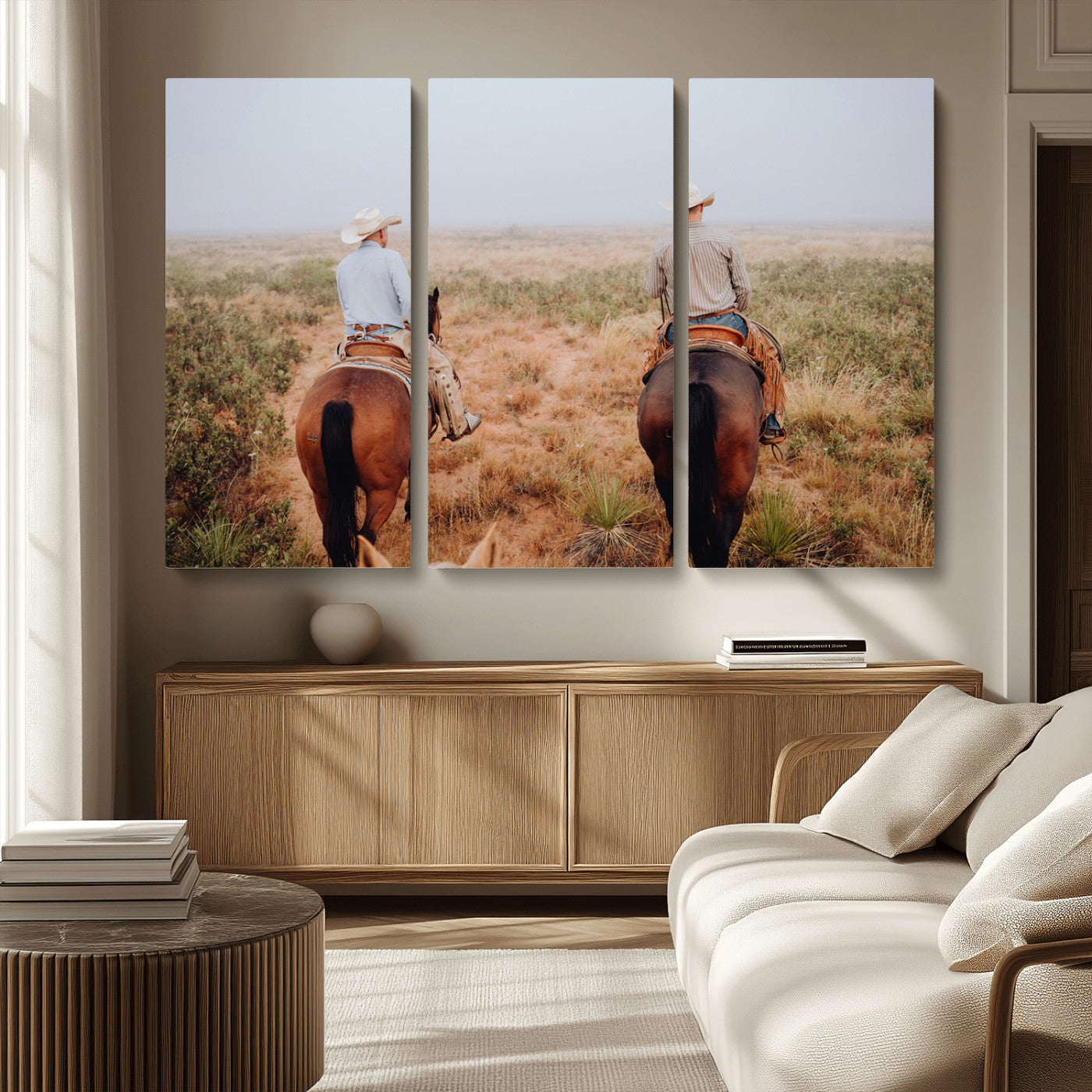 54943176-MGV-CV-36X24-Cowboy Wall Art Wall Art Canvas Print, Framed Western Canvas Art Picture Print, Rustic Ranch Scene Perfect Rustic Western Decor