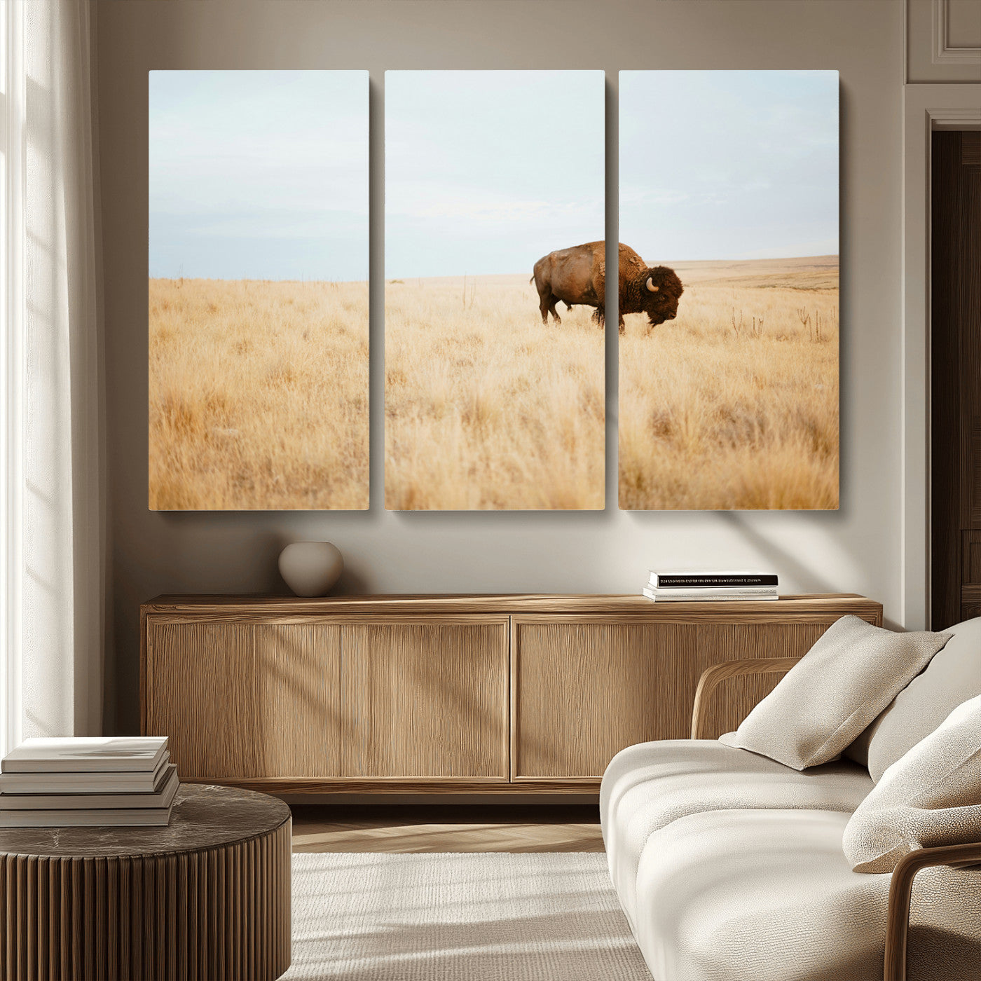 61392510-MGV-CV-36X24-Buffalo Wall Art Wall Art Canvas Print, Framed Western Wildlife Decor Art Picture Print, Rustic Farmhouse Art Perfect Rustic