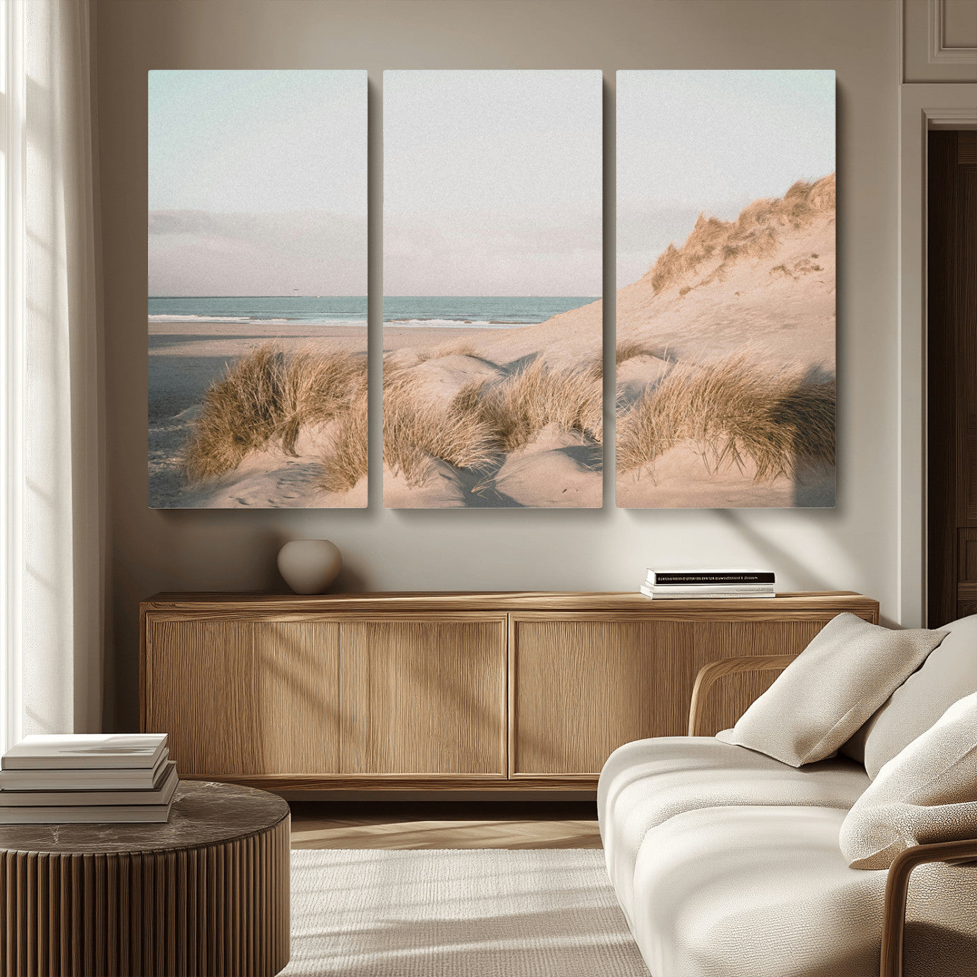 28064037-MGV-CV-36X24-Minimalist Seascape Wall Art Canvas Print, Framed Neutral Beach Print Art Picture Print, Sand Dune Photography Perfect