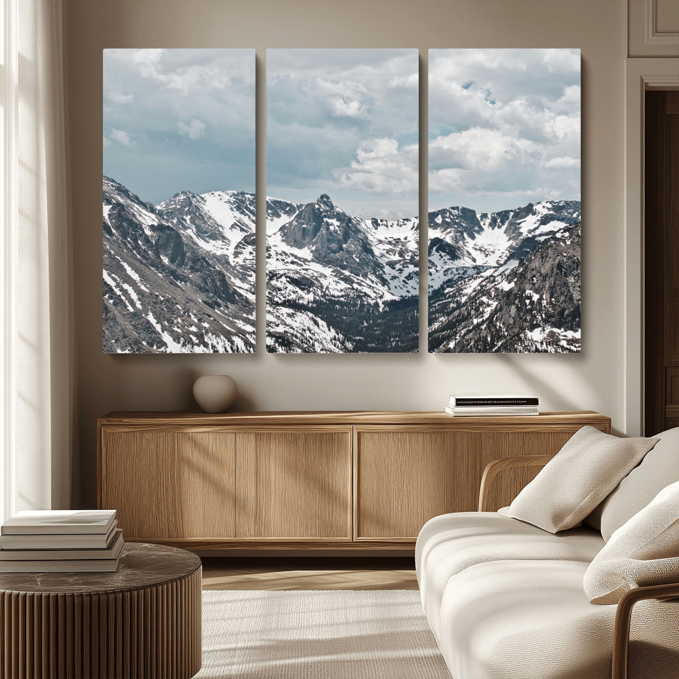 94074619-MGV-CV-36X24-Snowy Peaks Wall Art Canvas Print, Framed Alpine Wilderness Art Picture Print, Mountain Escape Perfect Winter Serenity Decor