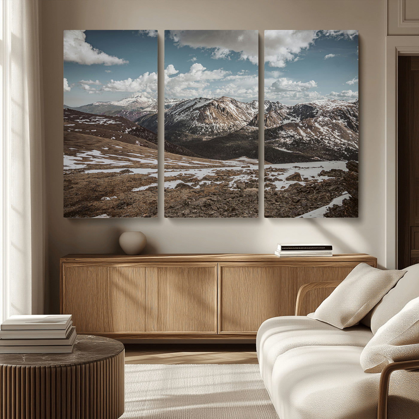 44565953-MGV-CV-36X24-Mountain Landscape Wall Art Canvas Print, Framed Snowy Peaks Art Picture Print, Rugged Highlands Perfect Rustic Adventure Decor