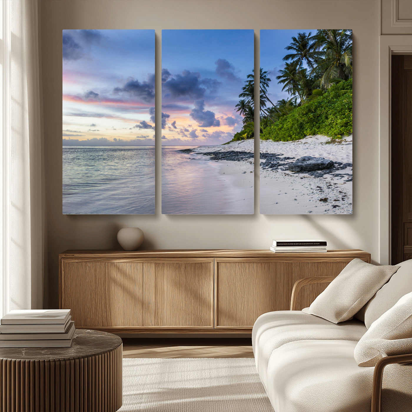 75045485-MGV-CV-36X24-Tropical Beach Wall Art Canvas Print, Framed Sunset Glow Art Picture Print, Palm Tree Coast Perfect Tropical Coastal Decor Artwork