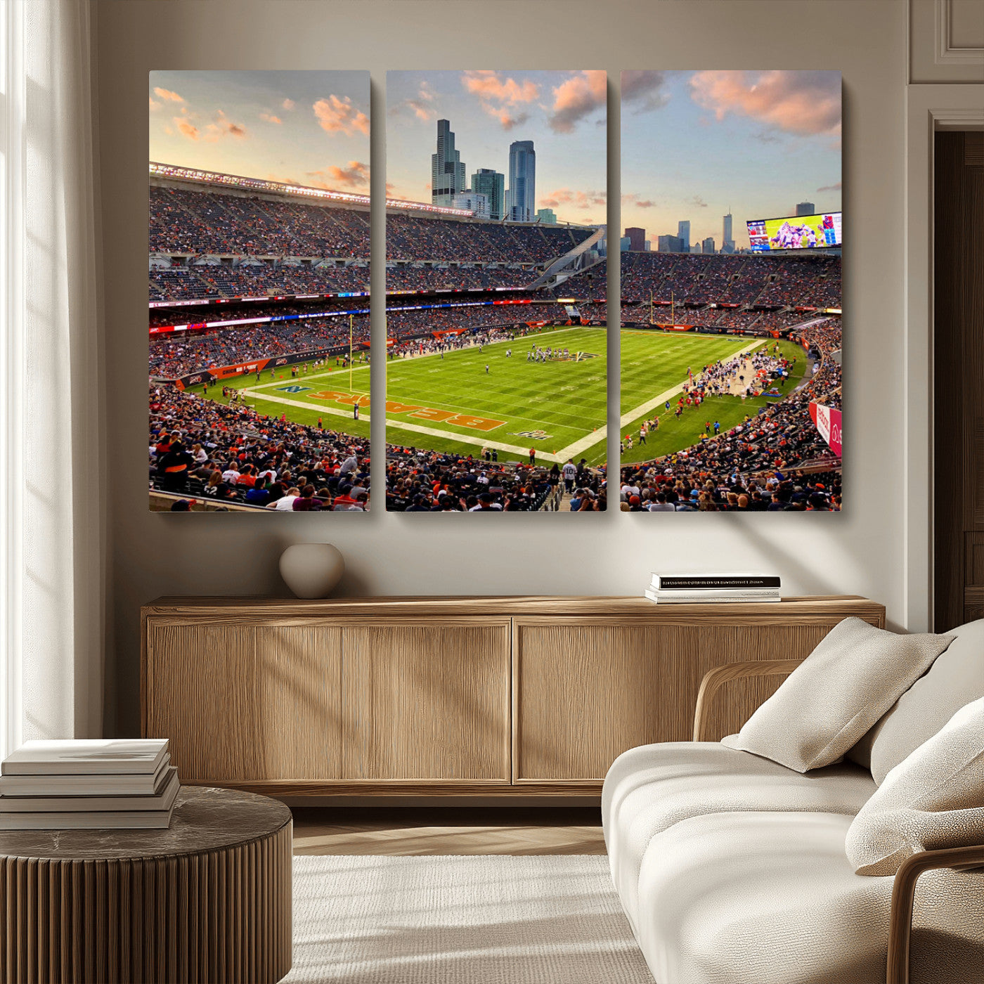 55377093-MGV-CV-36X24-Soldier Field Wall Art – Panoramic Chicago Bears Football Stadium Canvas Print, Game Day Sports Decor for Man Cave, Bar, Office,