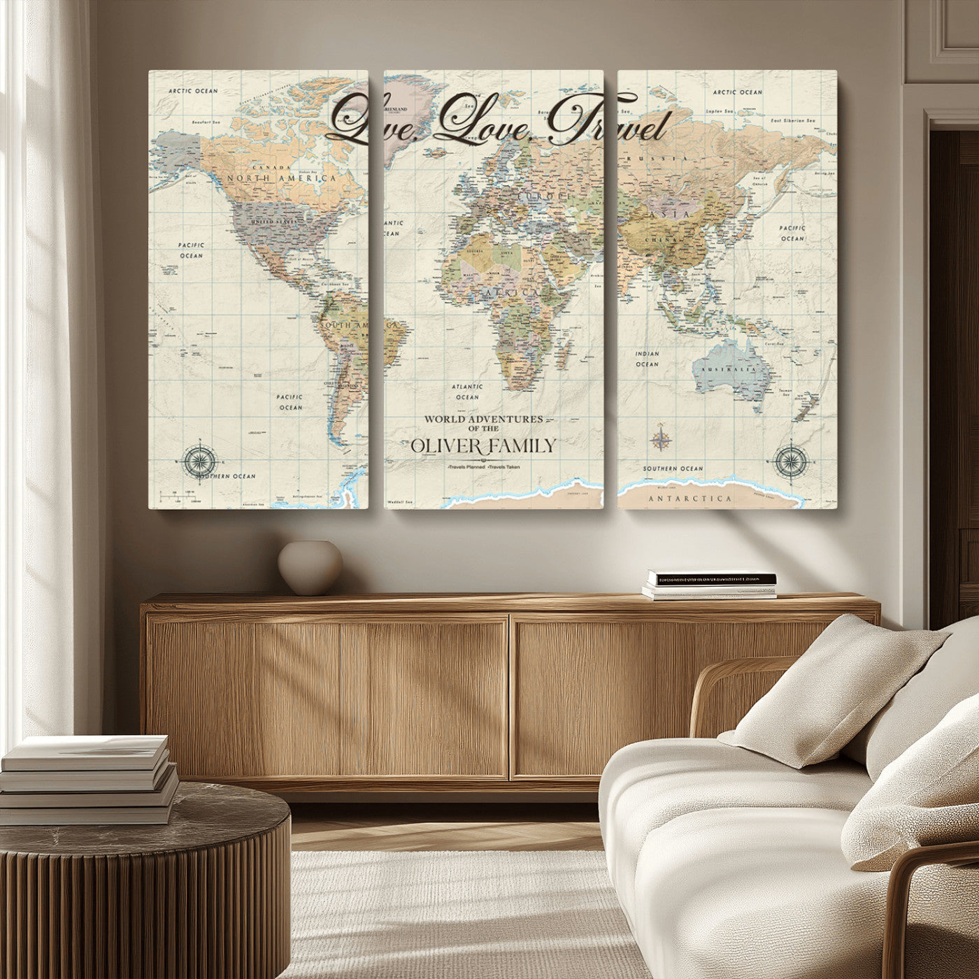 19479008-MGV-CV-36X24-Live Love Travel Wall Art – Detailed World Map Canvas Print, Adventure Decor for Living Room, Office or Bedroom, Travel Gift for