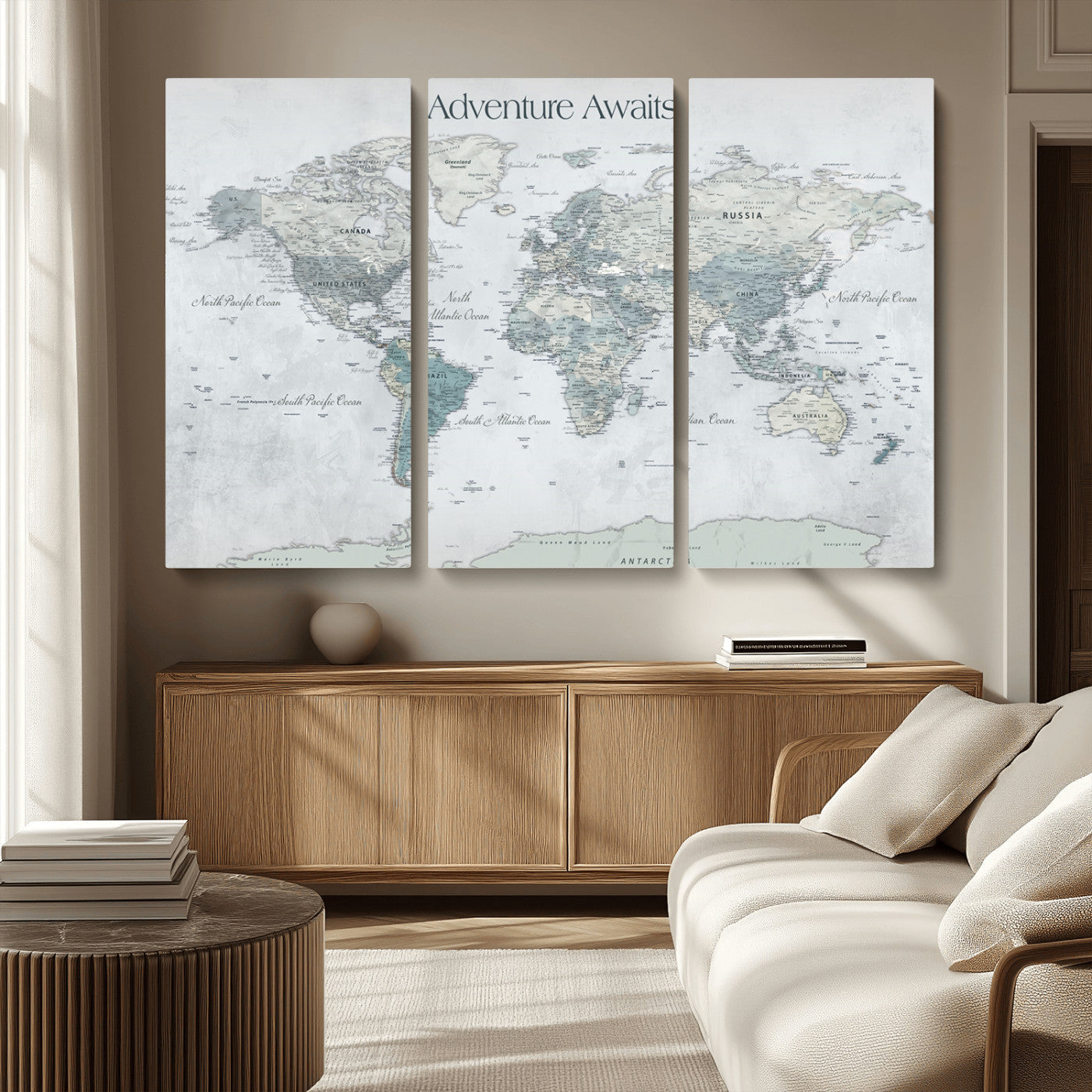 TEST111-MGV-CV-36X24-Personalized Adventure Awaits Push Pin World Map – Custom Framed Travel Tracker Canvas Wall Art for Home, Office