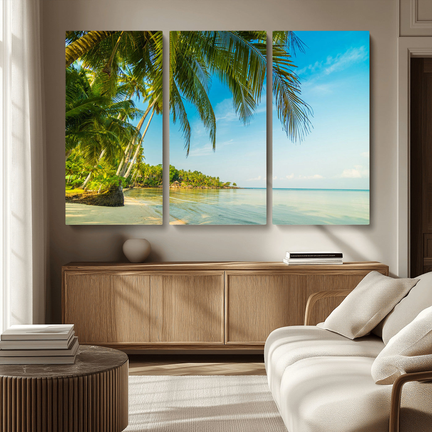 65056721-MGV-CV-36X24-Tropical Beach Wall Art – Palm Tree Coastal Photography Print, Relaxing Ocean Paradise Landscape, Island Seascape Home or Office