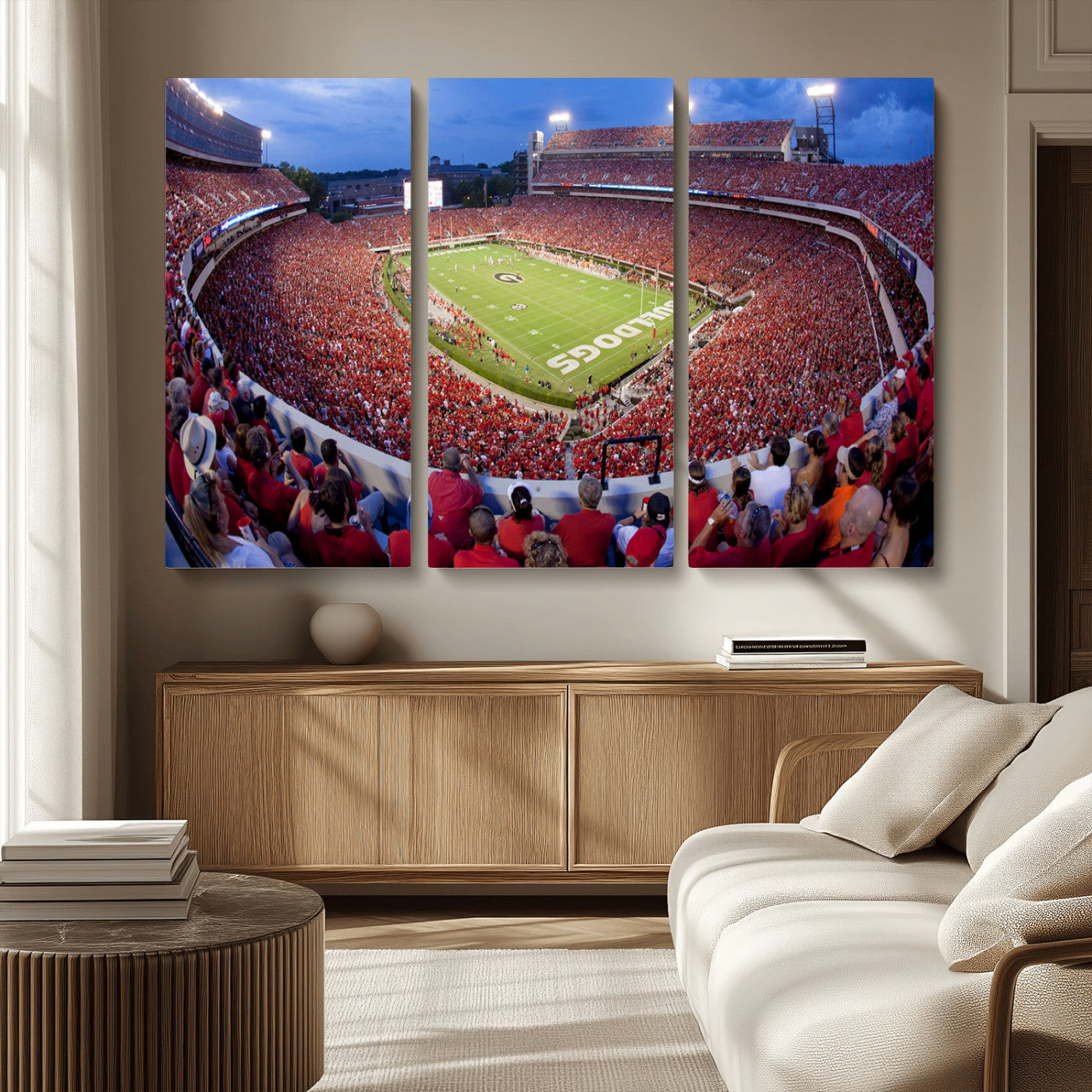 10244378-MGV-CV-36X24-Sanford Stadium Wall Art – Georgia Bulldogs Football Panoramic Evening Canvas Print, College Game Day Decor for Man Cave, Bar, or