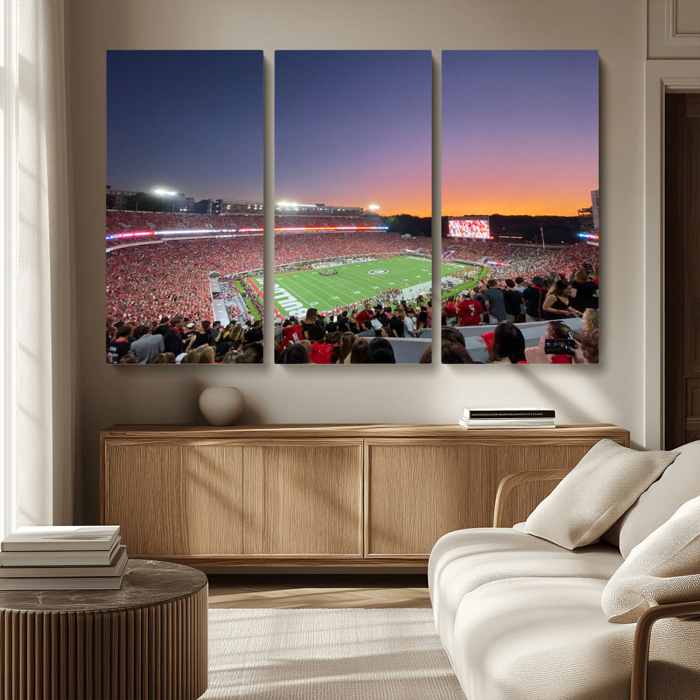 25139565-MGV-CV-36X24-Sanford Stadium Wall Art – Georgia Bulldogs Football Sunset Panorama Canvas Print, College Game Day Decor for Man Cave, Bar, or
