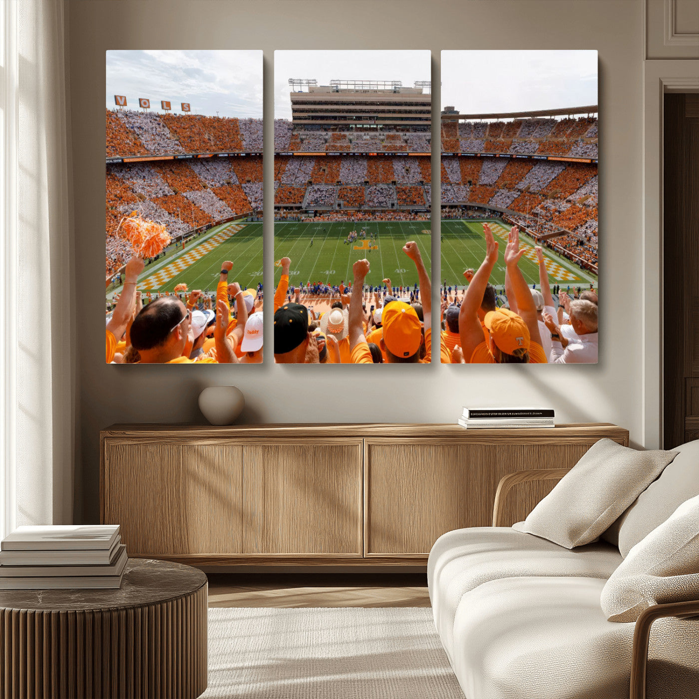 76011417-MGV-CV-36X24-Neyland Stadium Wall Art – Panoramic Tennessee Volunteers Checkerboard Crowd Canvas Print, Day Game Football Celebration Sports