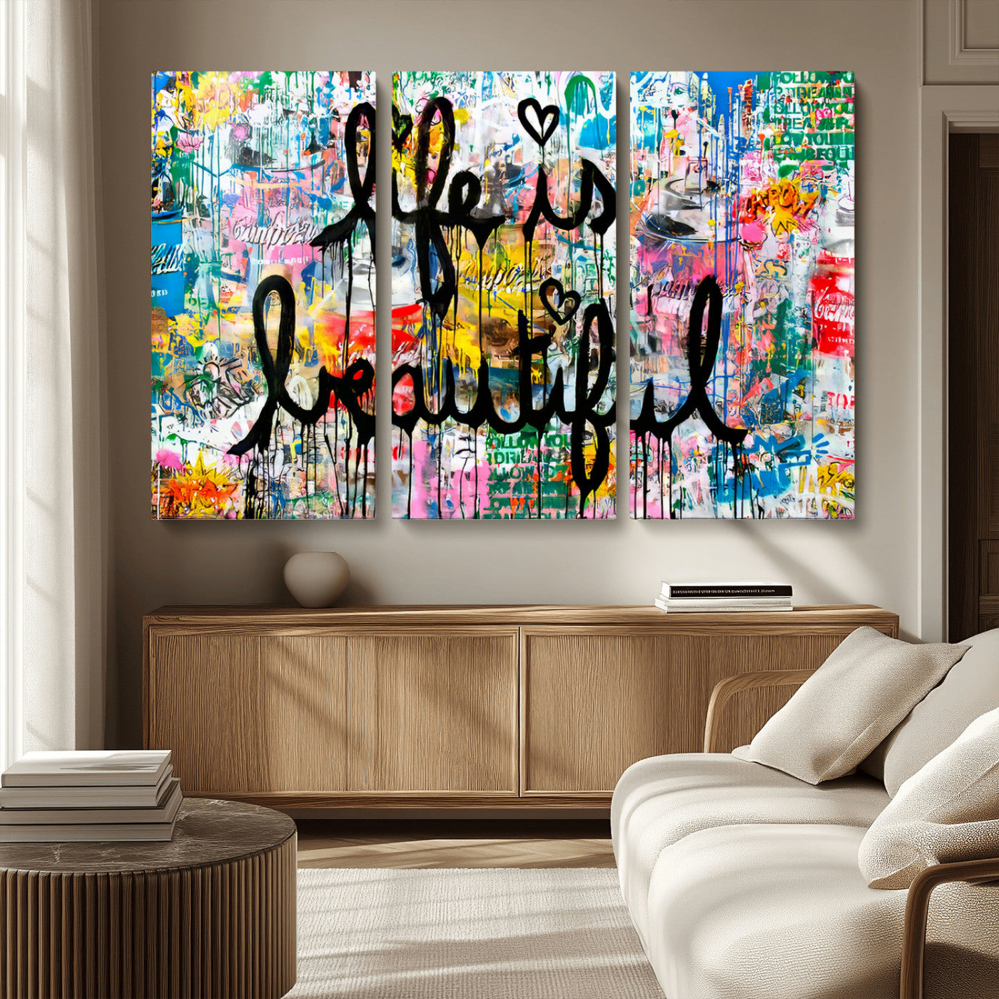 36856-MGV-CV-36X24-Life Is Beautiful Wall Art – Colorful Graffiti Canvas Print, Modern Street Style Artwork, Inspirational Decor for Living Room,