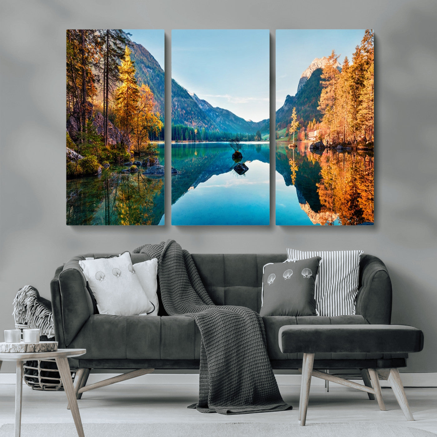 32962-MGV-CV-36X24-Mountain Lake Wall Art – Tranquil Autumn Landscape Canvas Print, Nature Reflection Decor for Living Room, Bedroom, Office or Cabin