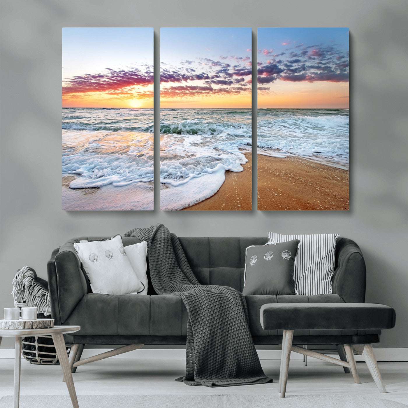 39560-MGV-CV-36X24-Sunrise Beach Wall Art – Vibrant Ocean Waves and Golden Sand Canvas Print, Seaside Coastal Decor for Living Room, Bedroom or