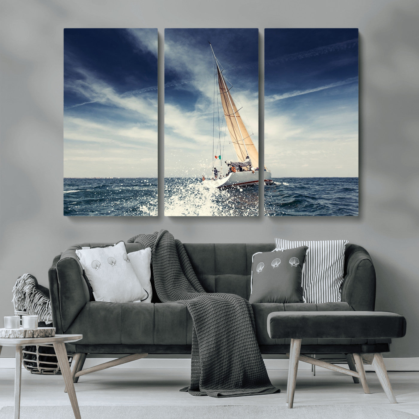 75430-MGV-CV-36X24-Sailing Boat Wall Art – Dynamic Ocean Yacht Canvas Print, Nautical Decor for Living Room, Office, Beach House or Cabin