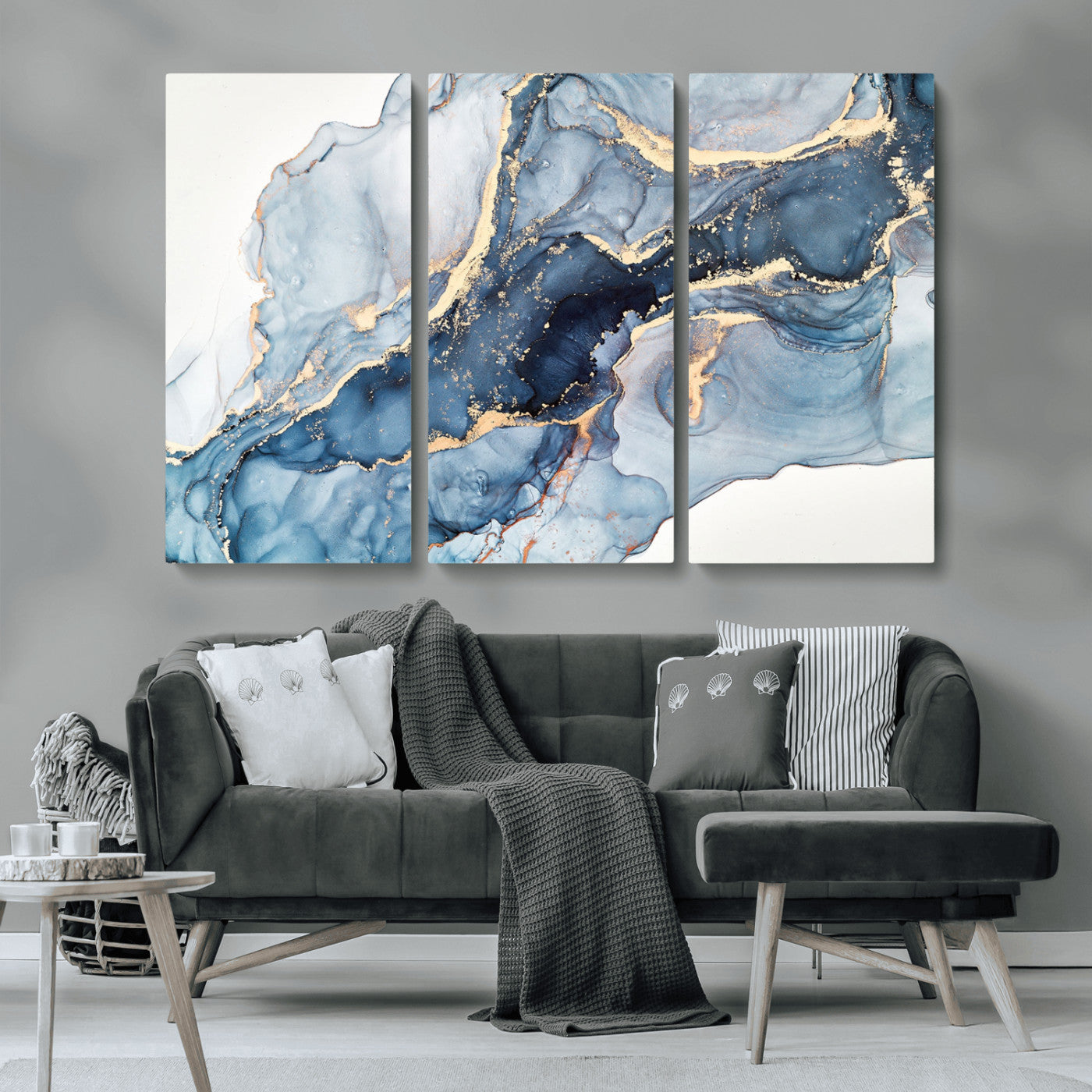 33782-MGV-CV-36X24-Abstract Marble Wall Art – Blue & Gold Fluid Painting Canvas Print, Modern Home Decor for Living Room, Bedroom or Office