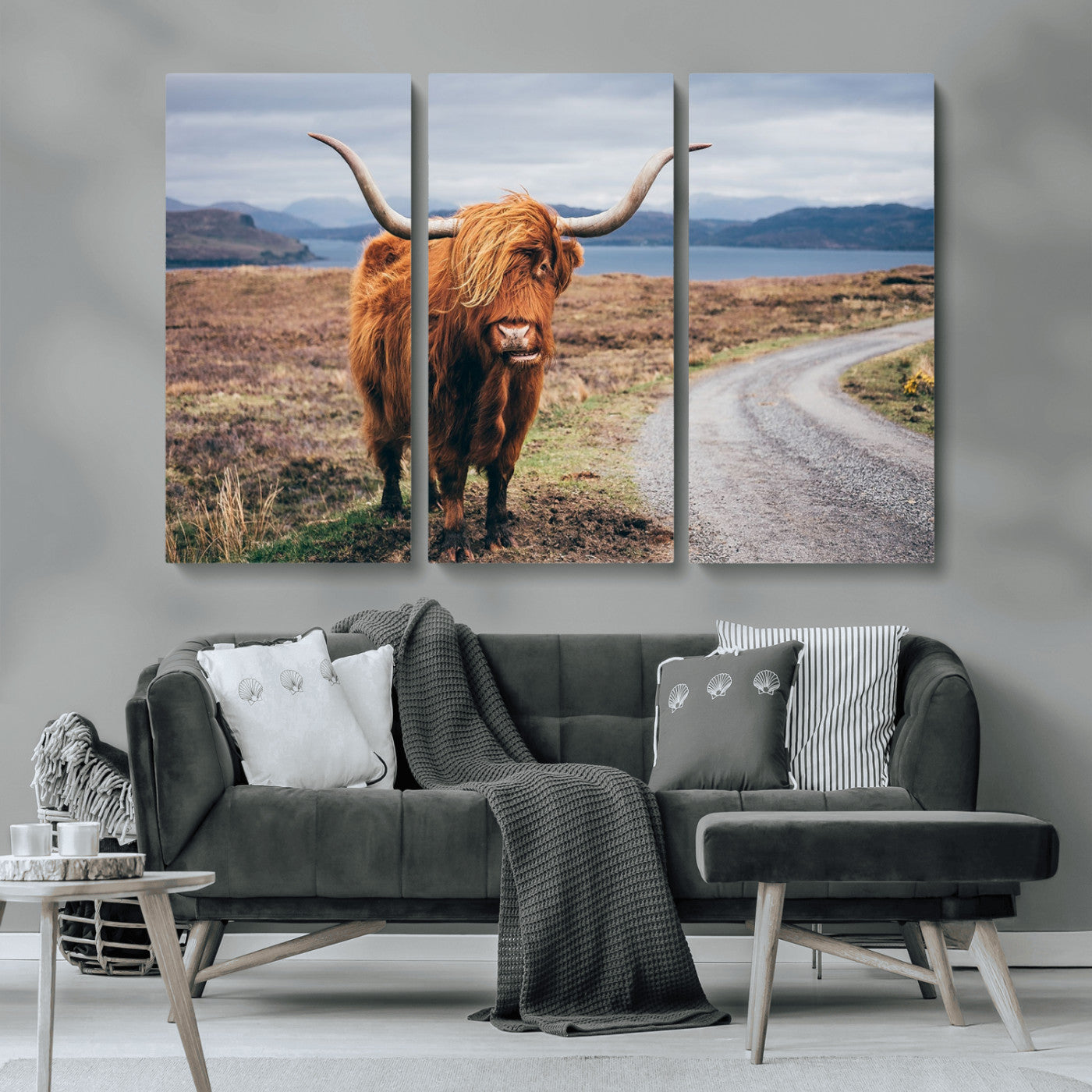 56121-MGV-CV-36X24-Rustic Highland Cow Wall Art – Panoramic Nature Canvas Print, Perfect Decor for Home, Office, Living Room or Man Cave