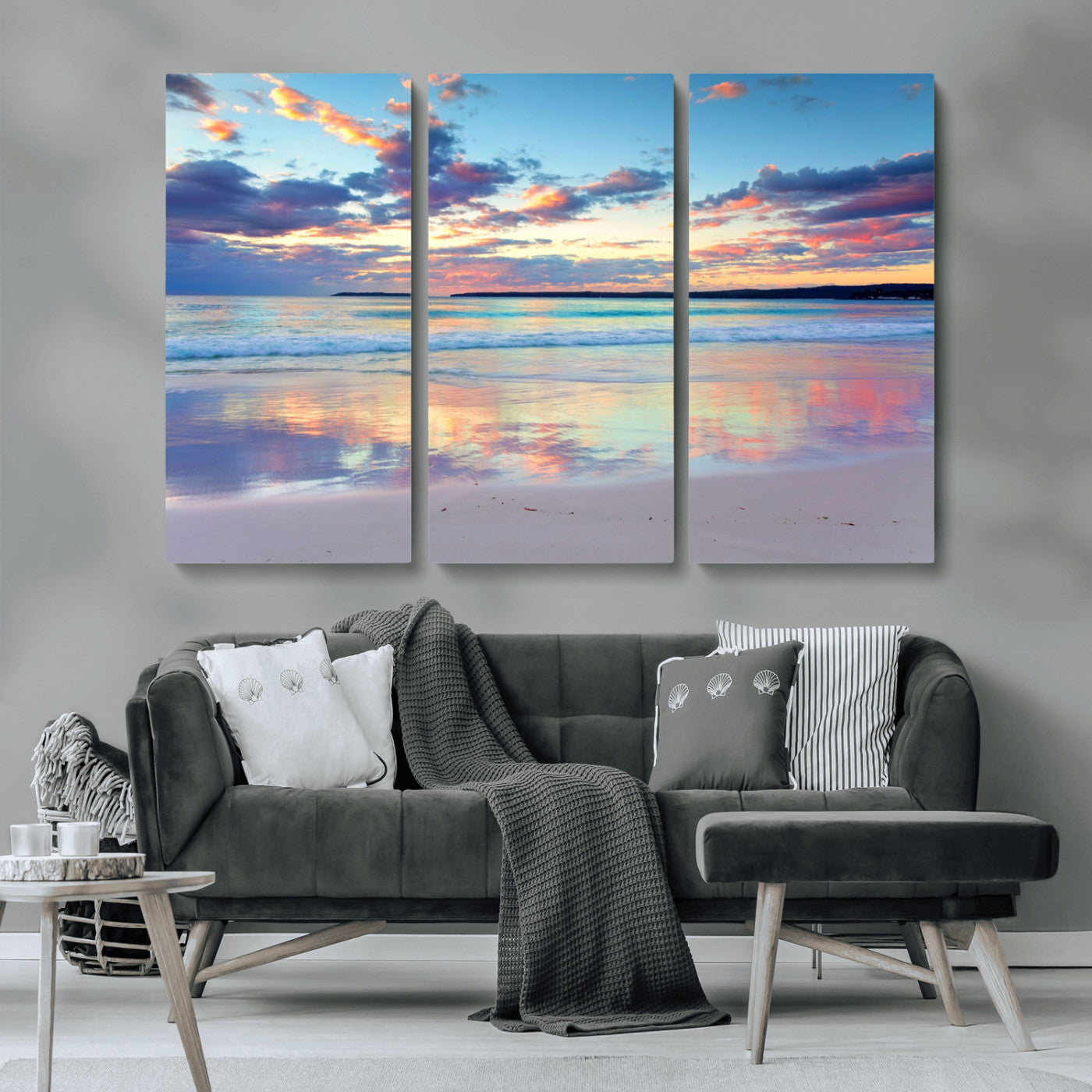 64882-MGV-CV-36X24-Tranquil Sunset Beach Wall Art – Panoramic Ocean Reflection Canvas Print, Calm Coastal Decor for Bedroom, Living Room or Office