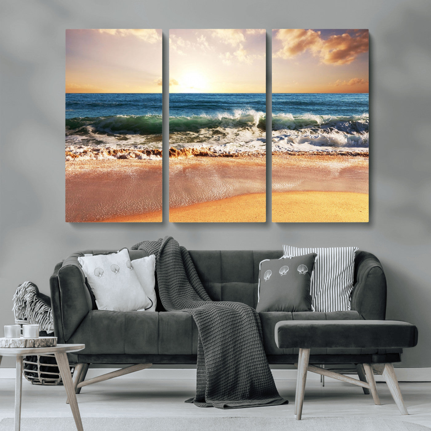 79005-MGV-CV-36X24-Golden Sunrise Ocean Waves Wall Art – Panoramic Seashore Canvas Print, Calming Coastal Decor for Home, Office or Relaxation Space