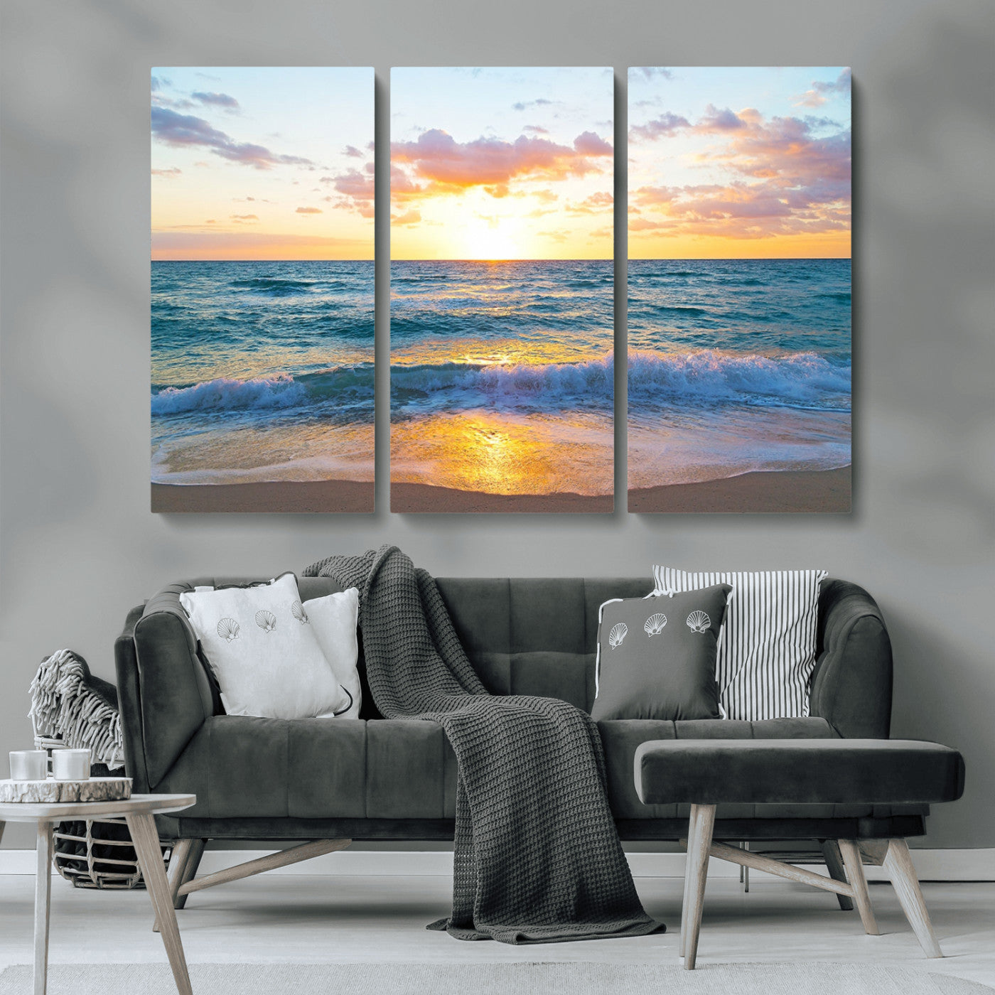 78006-MGV-CV-36X24-Golden Sunrise Ocean Wall Art – Panoramic Beach Waves Canvas Print, Coastal Seascape Artwork for Living Room, Bedroom, Office, or