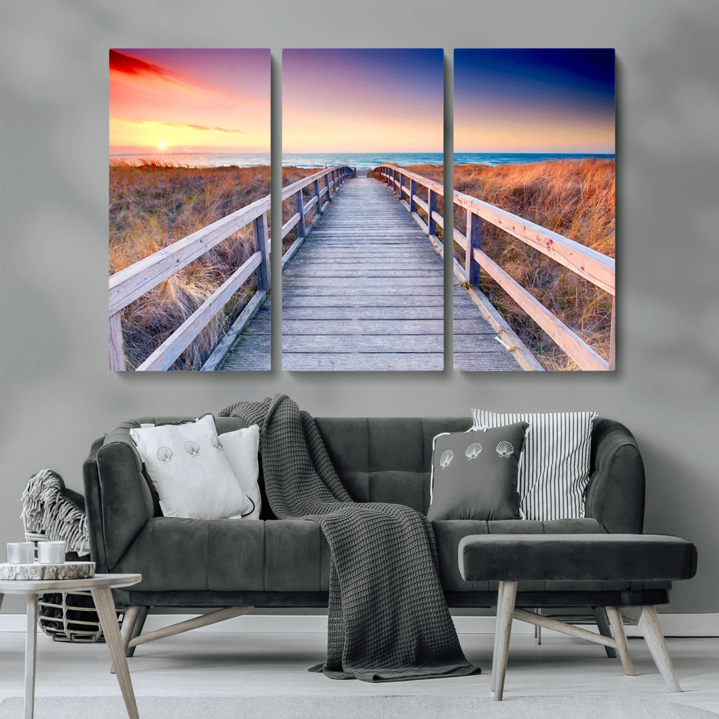 60625-MGV-CV-36X24-Beach Boardwalk Sunrise Wall Art – Coastal Pathway to Ocean Canvas Print, Seaside Landscape Decor for Home or Office