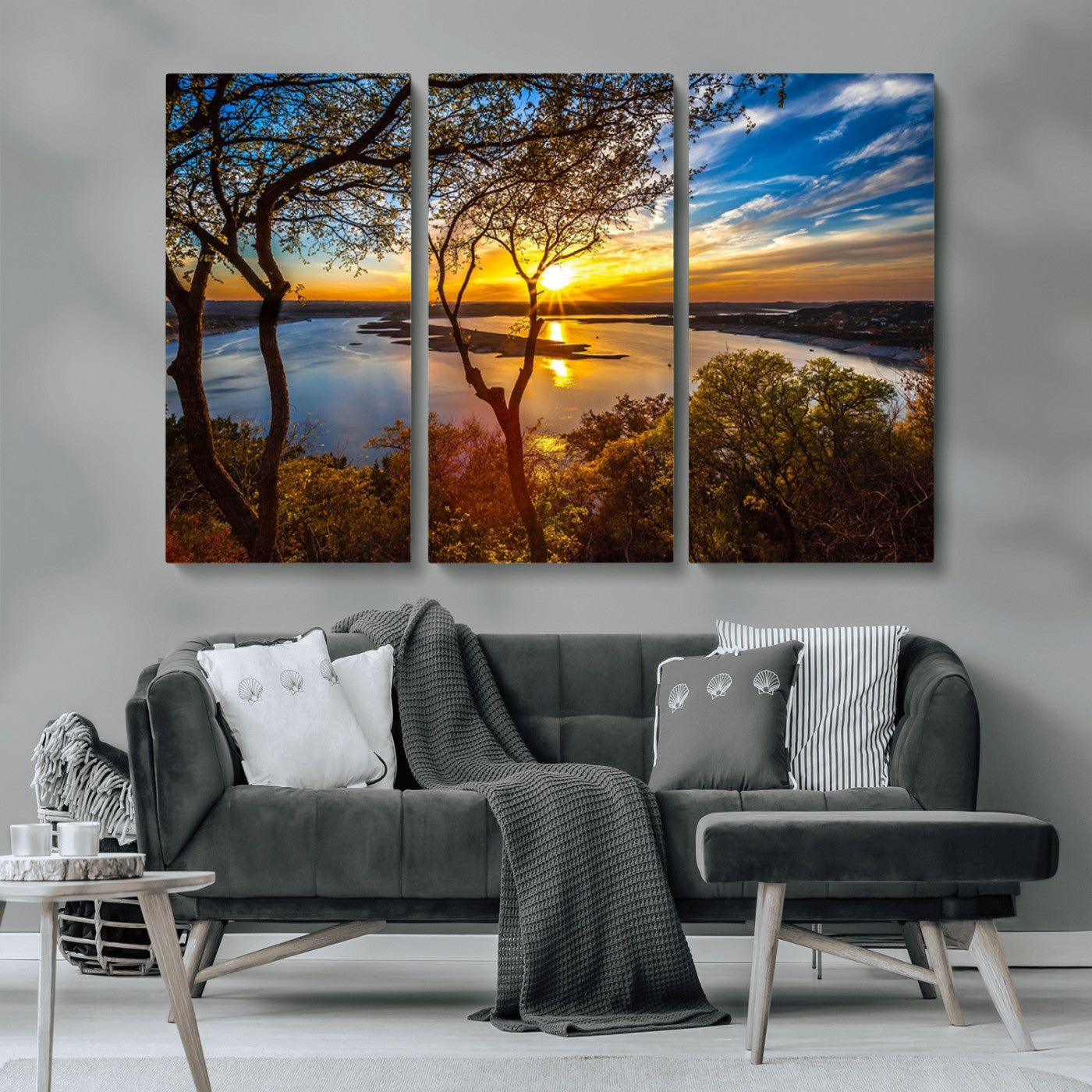 71863-MGV-CV-36X24-Lake Sunset Wall Art – Scenic Nature Canvas Print with Trees and Golden Sky, Serene Landscape Decor for Living Room, Bedroom or
