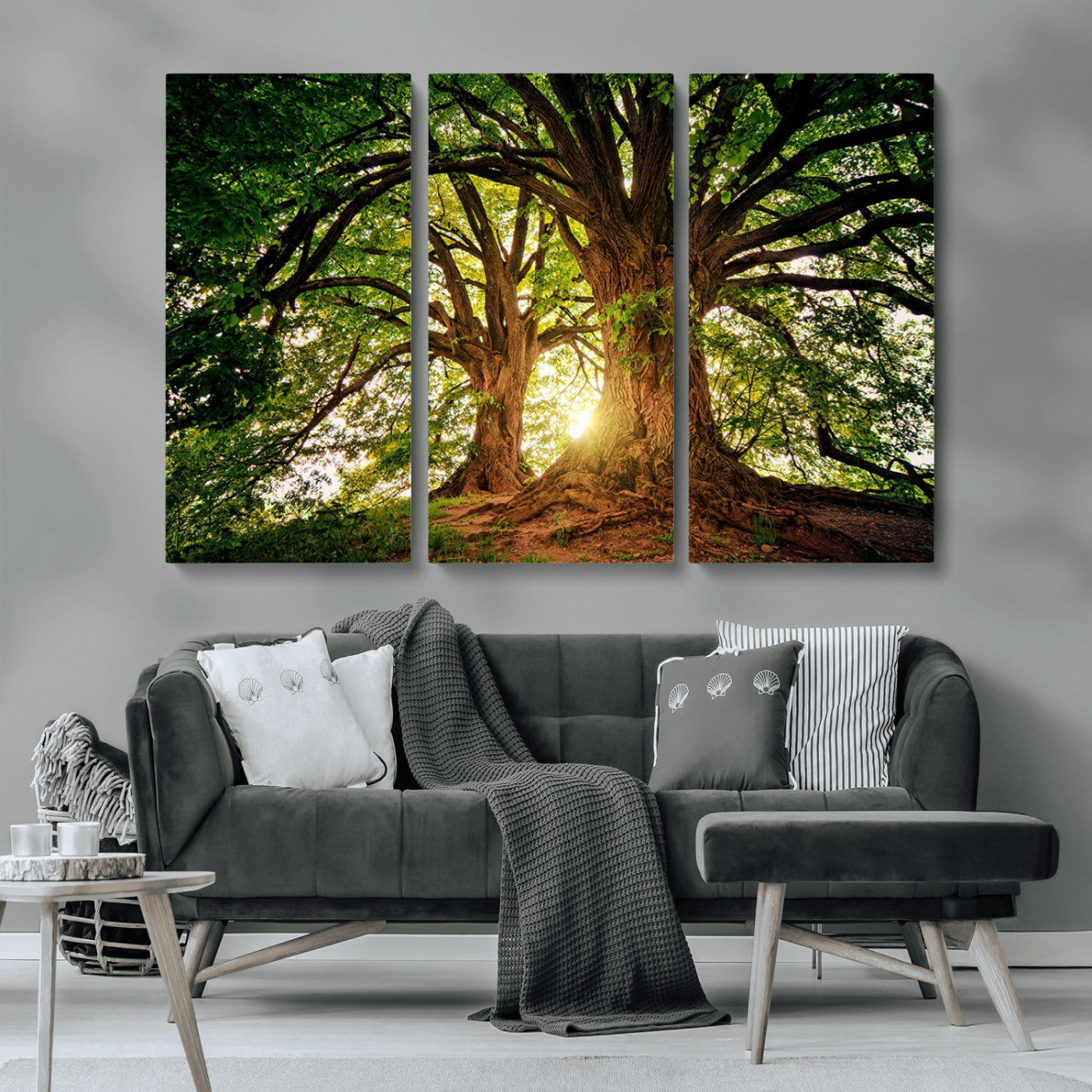 52150-MGV-CV-36X24-Majestic Tree Wall Art – Large Nature Canvas Print with Sunlight Through Branches, Rustic Forest Decor for Living Room, Bedroom or