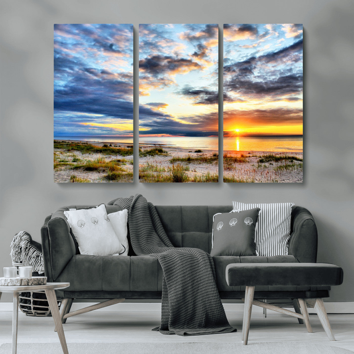39645-MGV-CV-36X24-Golden Beach Sunset Wall Art – Serene Ocean Horizon Canvas Print, Coastal Nature Landscape Decor for Living Room, Bedroom or