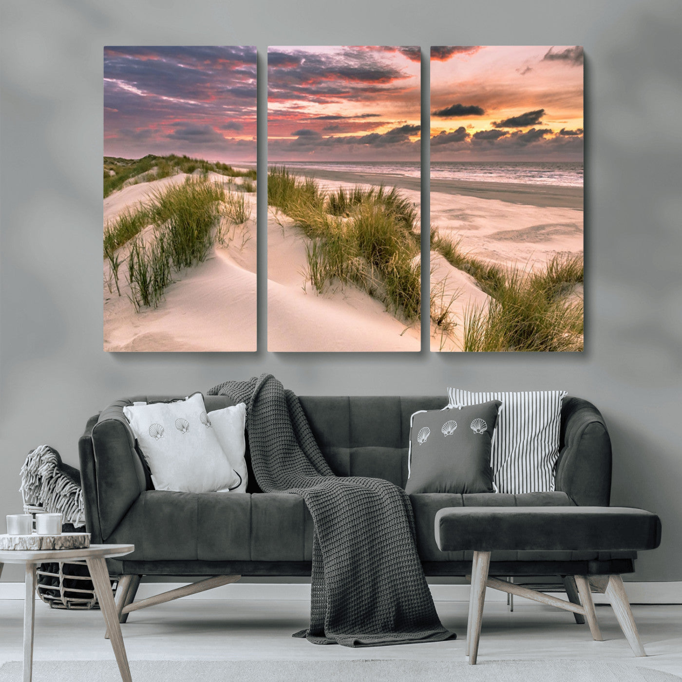 60570-MGV-CV-36X24-Beach Sunset Wall Art – Coastal Sand Dunes and Ocean Horizon Canvas Print, Tranquil Seascape Photography Decor for Living Room or