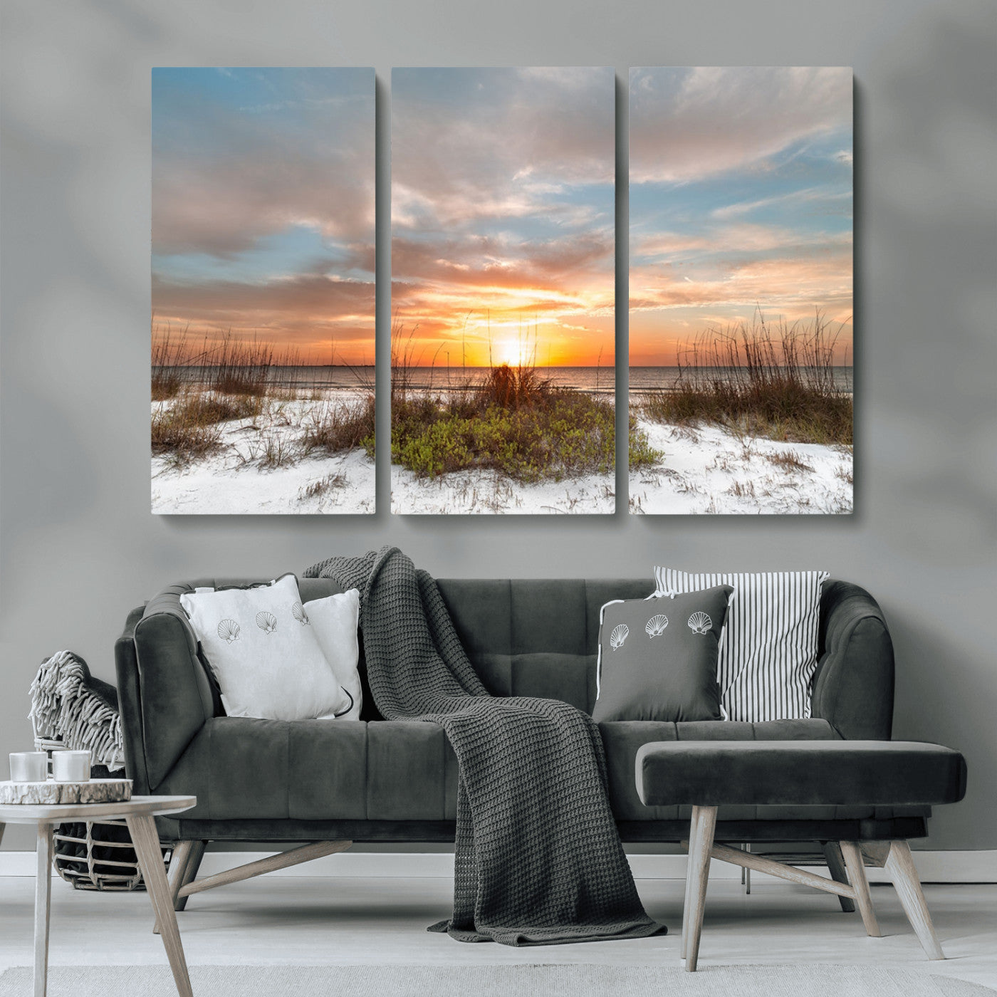 91064-MGV-CV-36X24-Beach Sunset Wall Art – Coastal Sand Dunes and Ocean Horizon Canvas Print, Seaside Landscape Wall Decor for Living Room, Bedroom