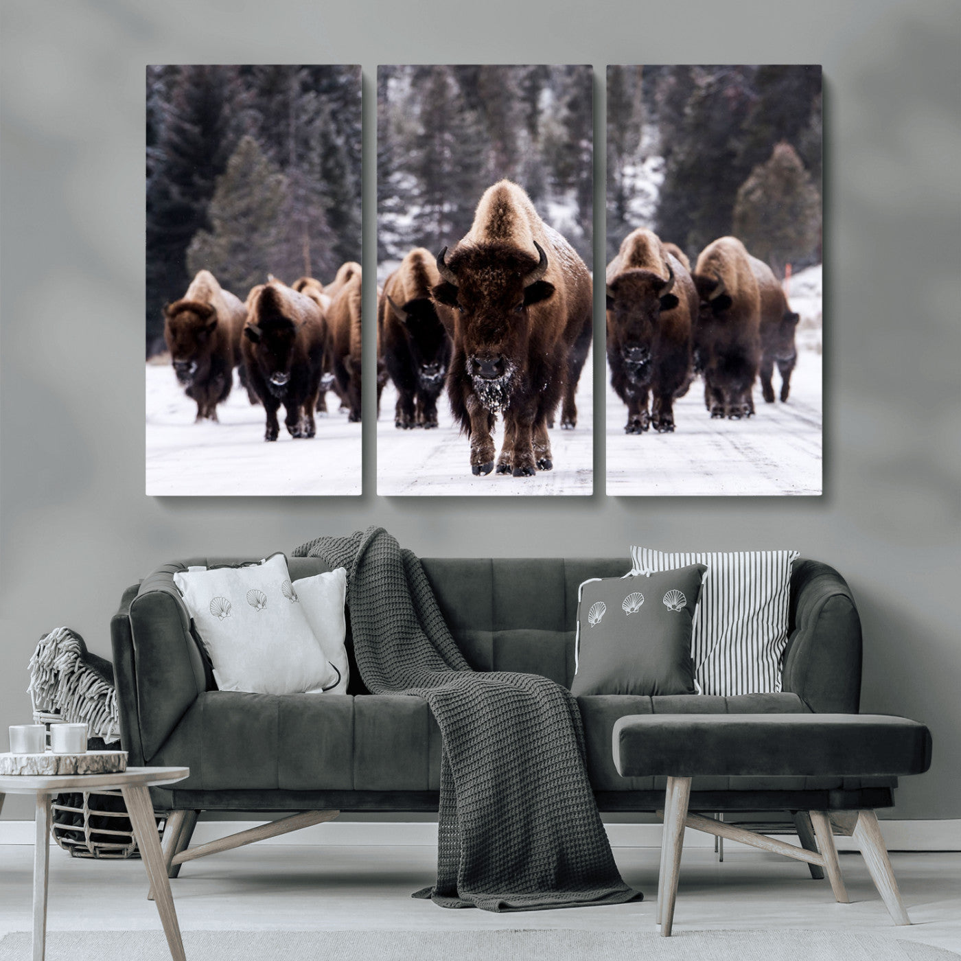 66871-MGV-CV-36X24-Bison Herd Wall Art – Wildlife Buffalo Canvas Print, Rustic Western Nature Photography Decor for Living Room, Office, Cabin, or