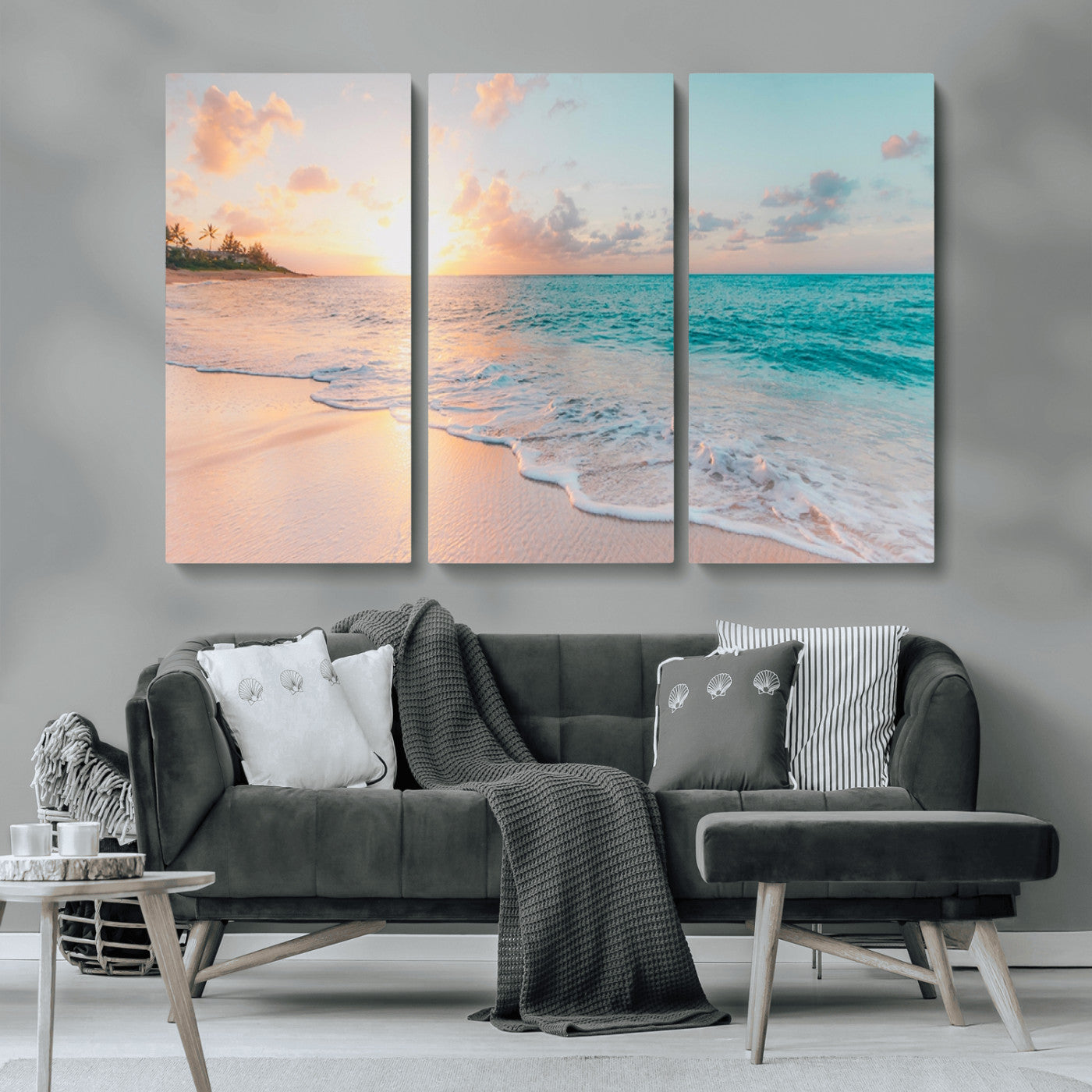 89767-MGV-CV-36X24-Ocean Sunset Wall Art – Serene Beach Canvas Print with Pastel Sky and Waves, Coastal Seascape Artwork for Bedroom, Living Room, or