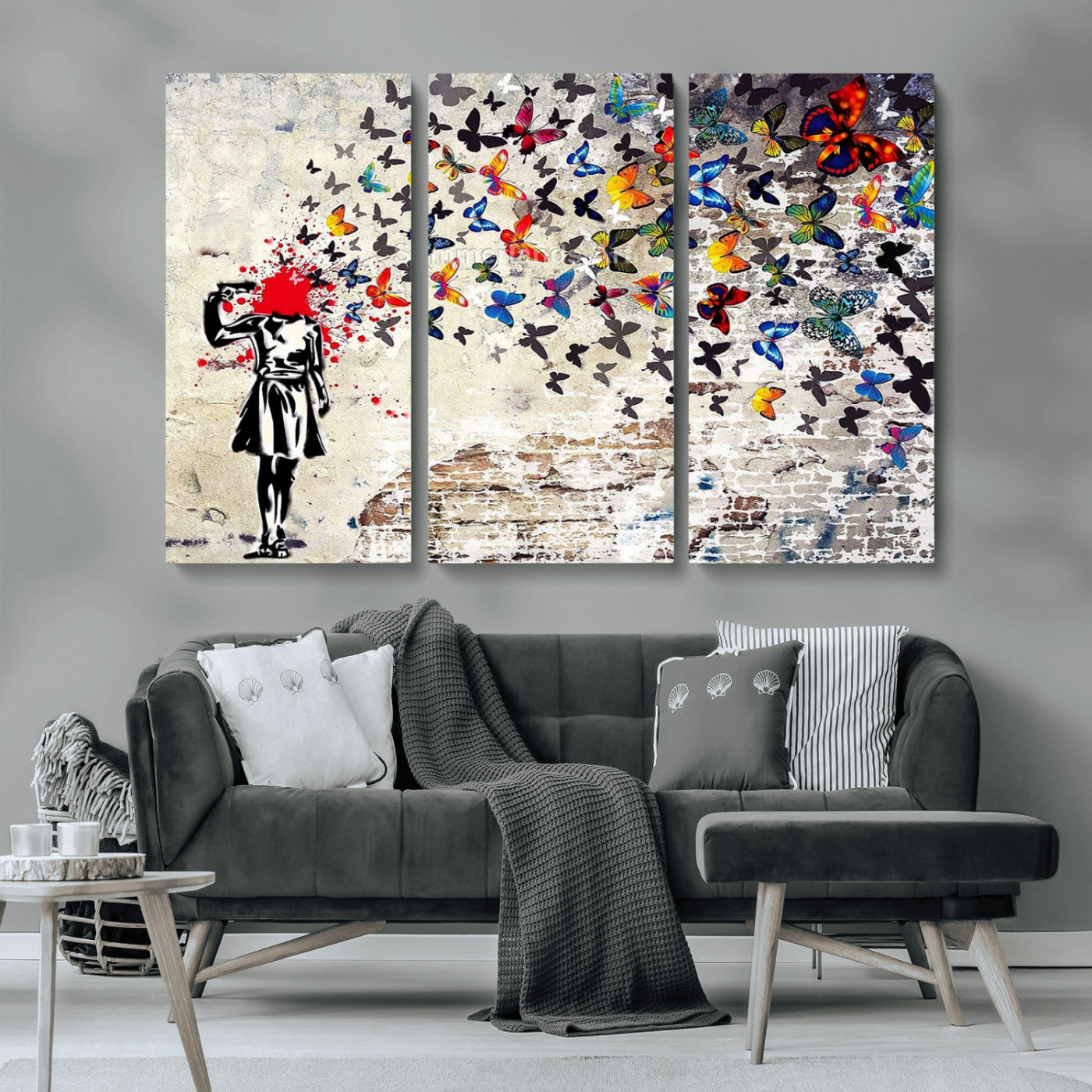 88654-MGV-CV-36X24-Butterfly Explosion Graffiti Wall Art – Street Art Canvas Print, Colorful Butterfly Spray Mural, Modern Abstract Urban Wall Decor