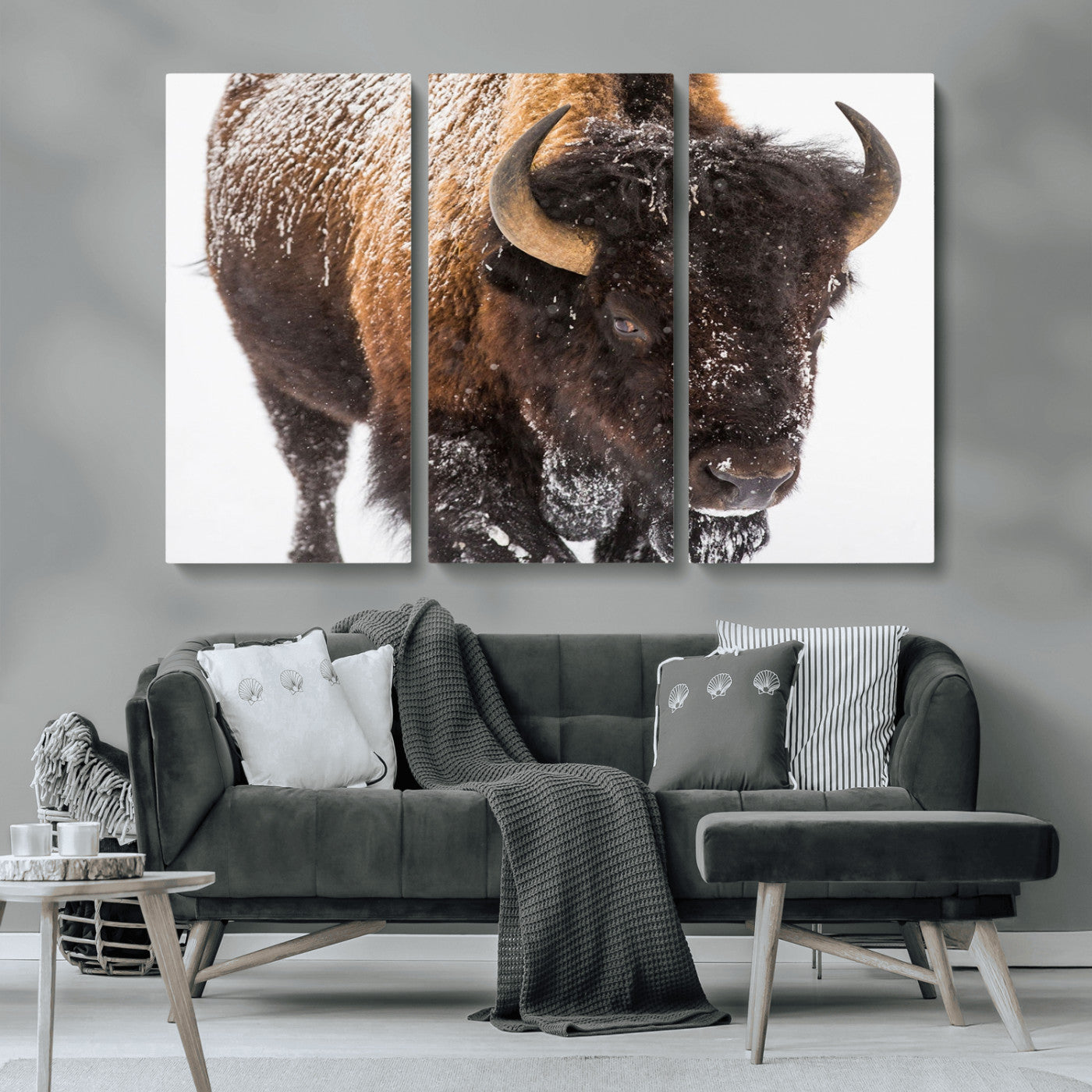 65605-MGV-CV-36X24-Snow Bison Wall Art – Close Up Buffalo Canvas Print, Rustic Western Wildlife Photography, Farmhouse Cabin Lodge Decor for Living