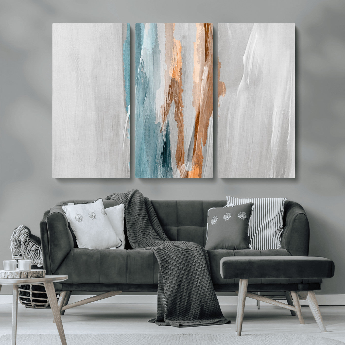 66154-MGV-CV-36X24-Abstract Brushstroke Wall Art – Modern Teal and Gold Canvas Print, Minimalist Contemporary Painting for Living Room, Bedroom, or
