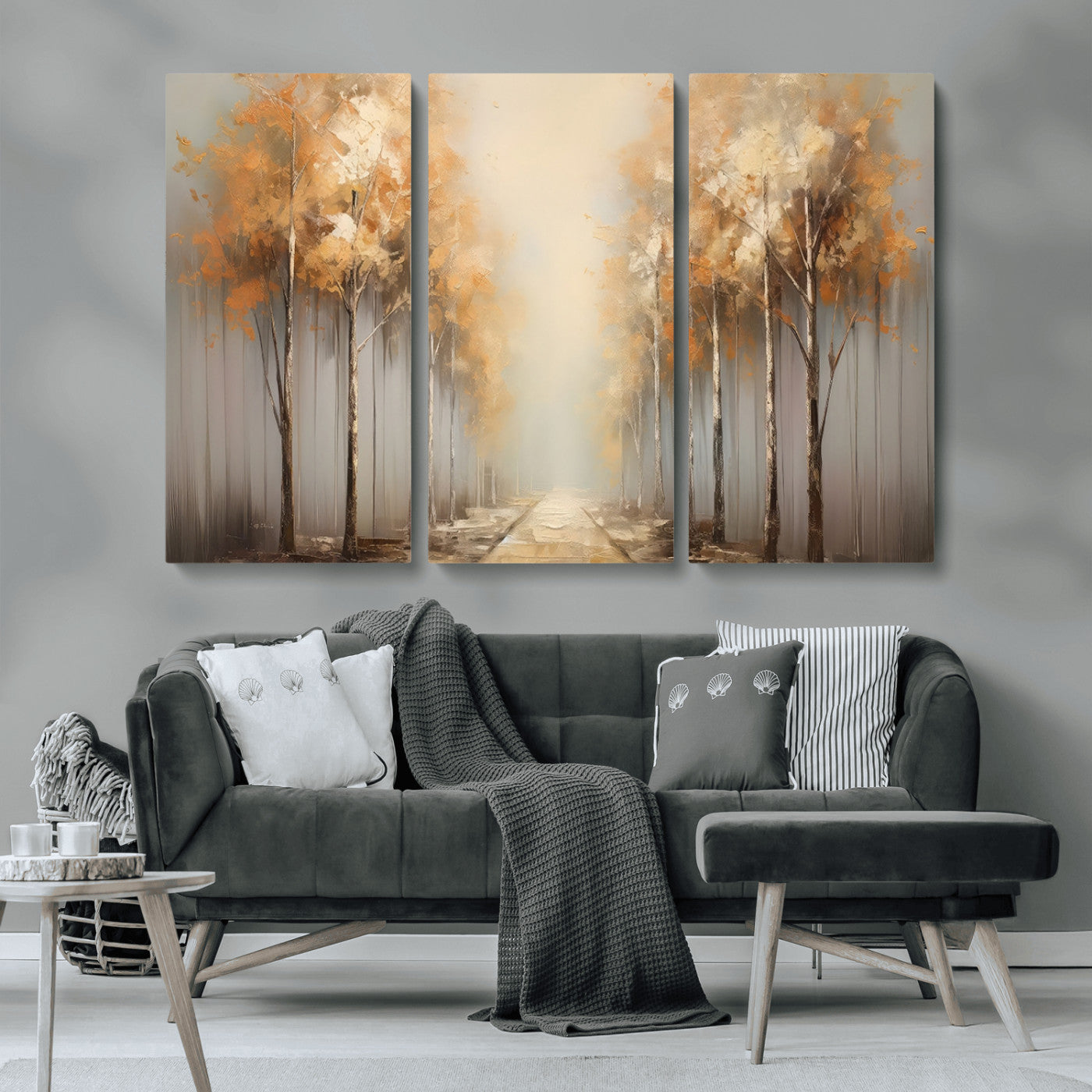 95004-MGV-CV-36X24-Autumn Forest Path Wall Art – Hand Painted Canvas Print with Golden Trees, Modern Nature Landscape Decor for Living Room, Bedroom