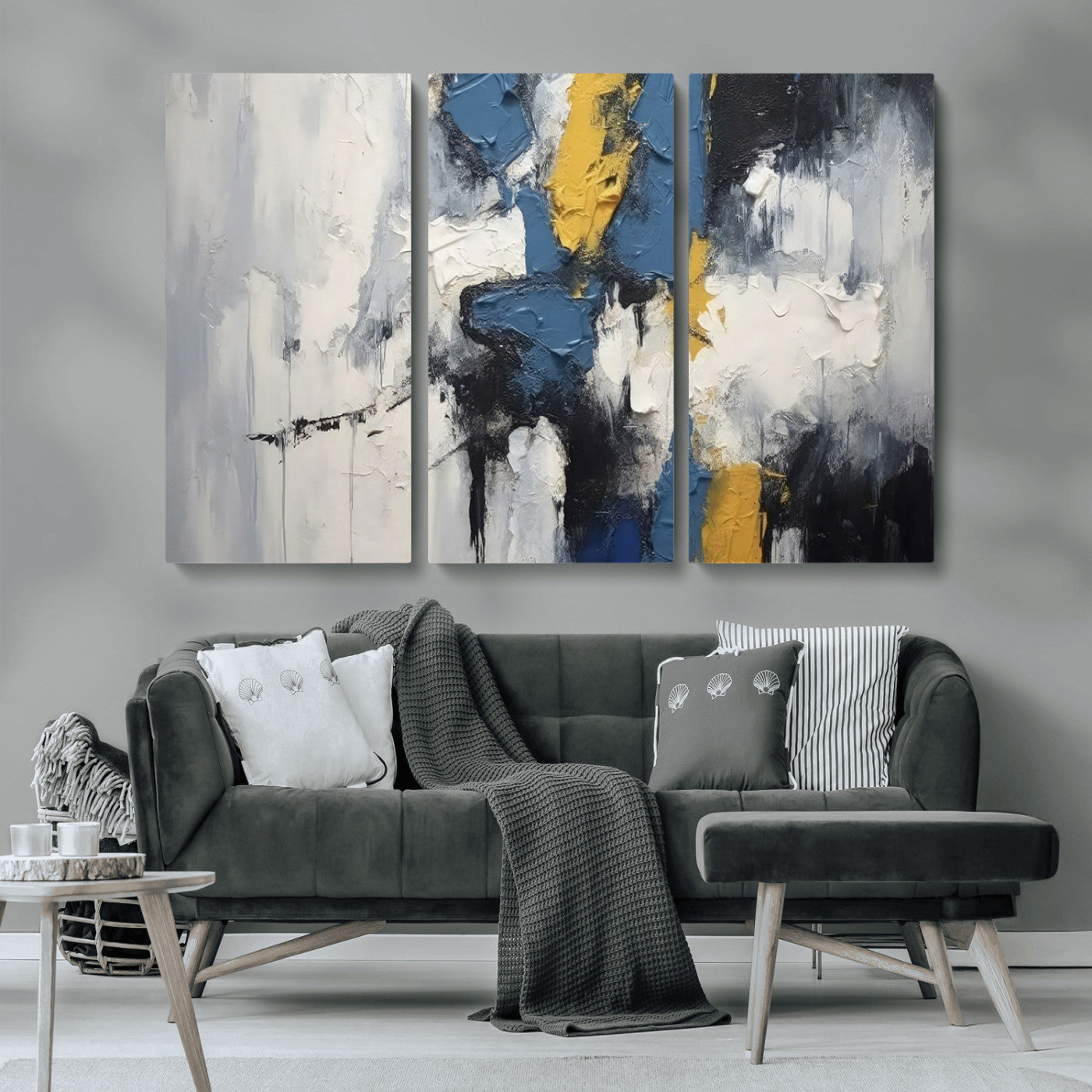 63850-MGV-CV-36X24-Abstract Blue and Yellow Wall Art – Modern Textured Canvas Painting, Bold Contemporary Artwork for Living Room, Bedroom or Office